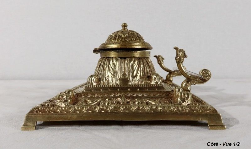 Inkwell In Gilded Bronze, In The Renaissance Style   Late 19th Century photo vintage