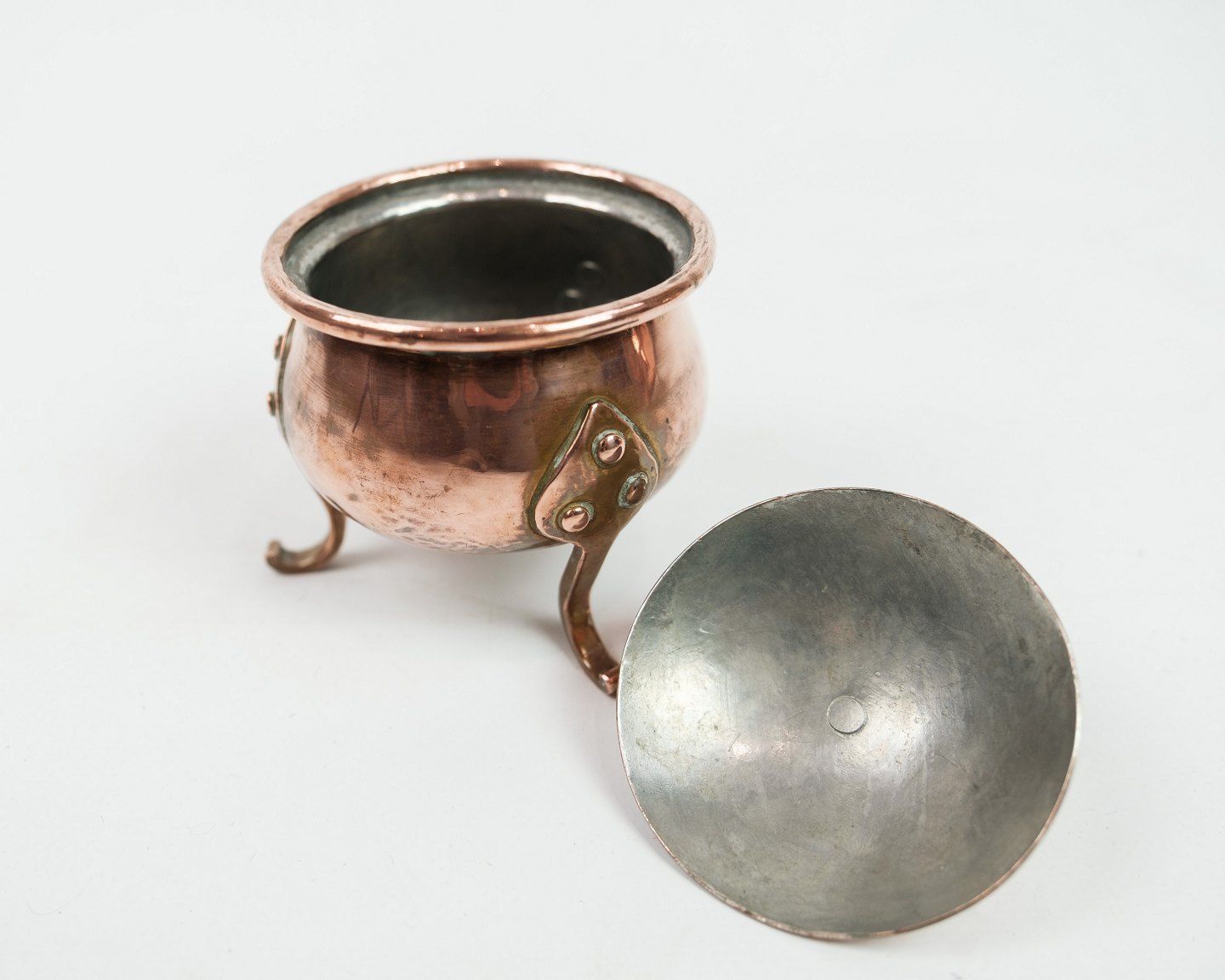 Set Of 3 Copper Parts Coffee Pot Sugar Bowl And Cream Jug From Around 1960s Respectively photo 270.0