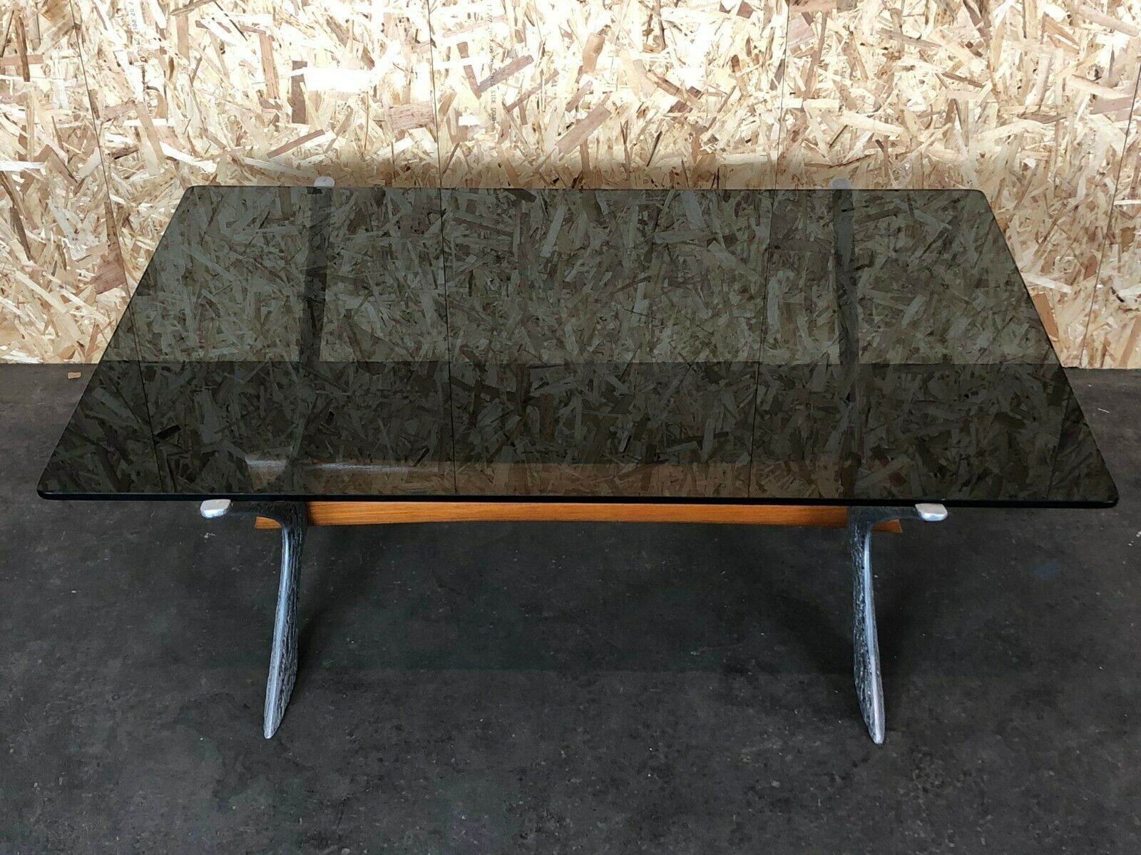 Coffee Table Coffee Table Glass Top Metal Teak 60s 70s photo for sale