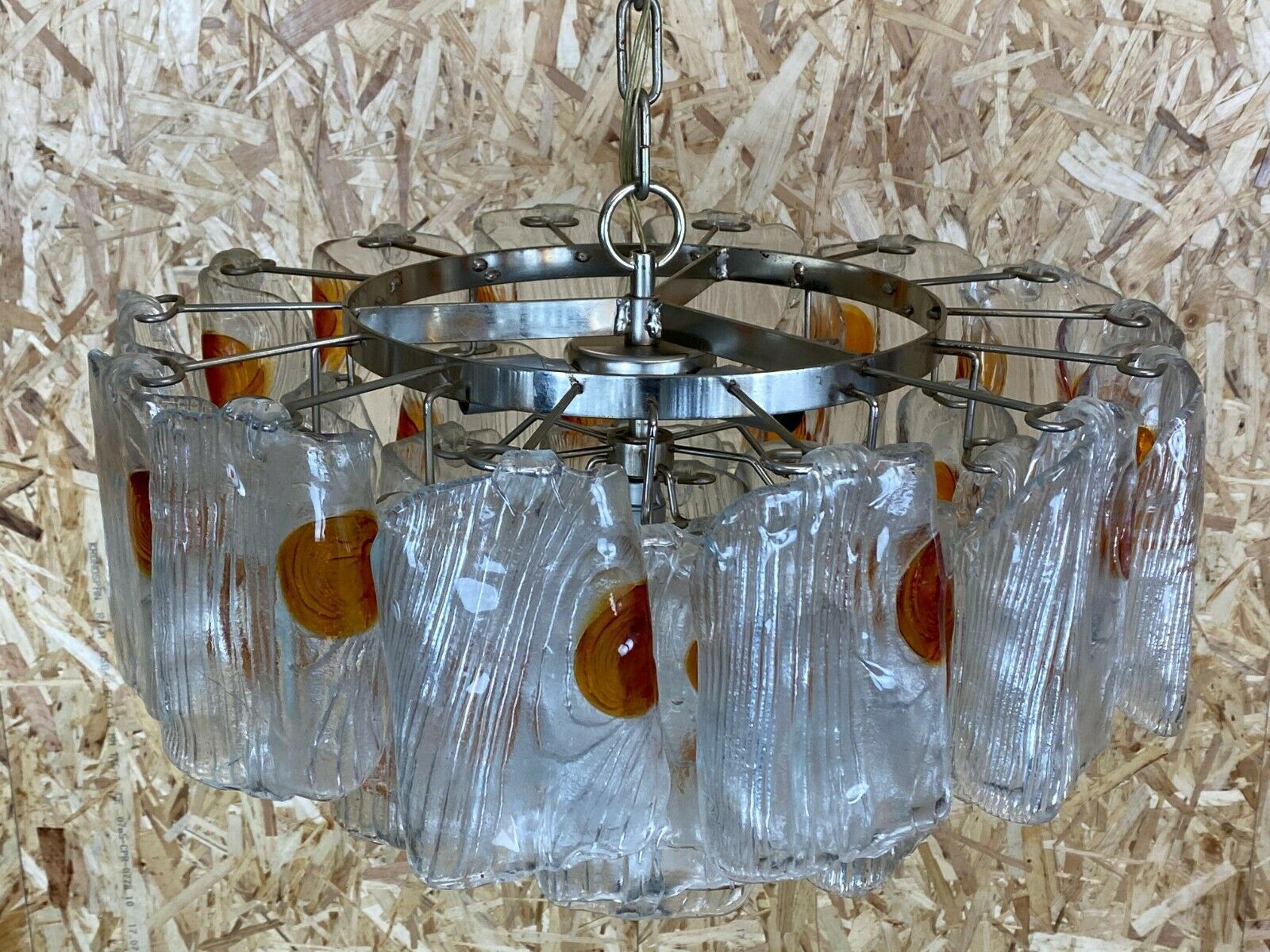 Xl 60s 70s Murano Glass Chrome Chandelier Chandelier Glass Space Age 60s photo vintage