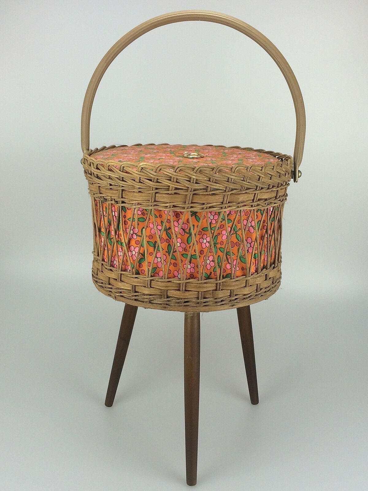 70s Sewing Box Sewing Basket Utensilio Wood Mesh Space Age Mid Century Design