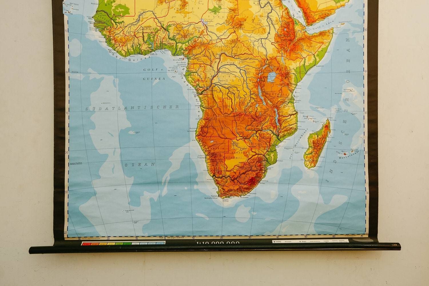 Original Mid Century Large Vintage German Educational School Wall Chart Africa African Continent Map Haack photo furniture