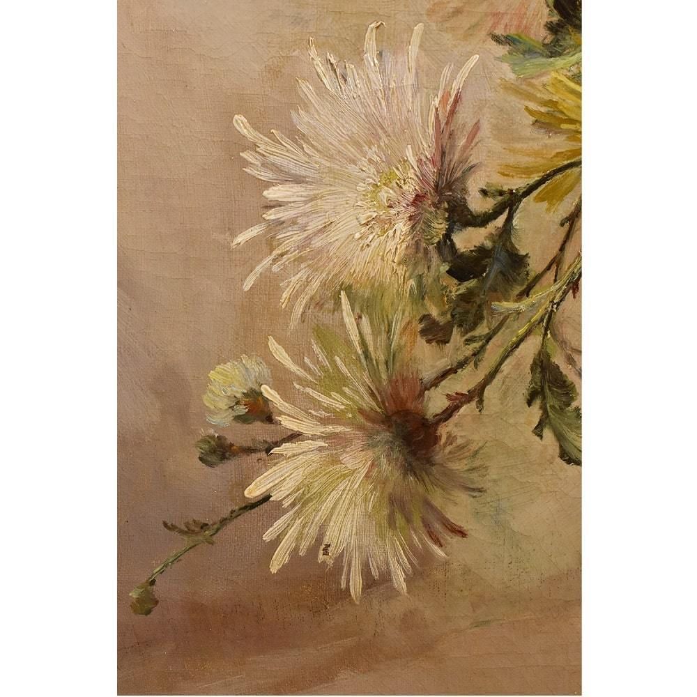 Antique Flower Painting, Dahlias, Still Life, Oil On Canvas, 19th Century. (Qf382) photo buy