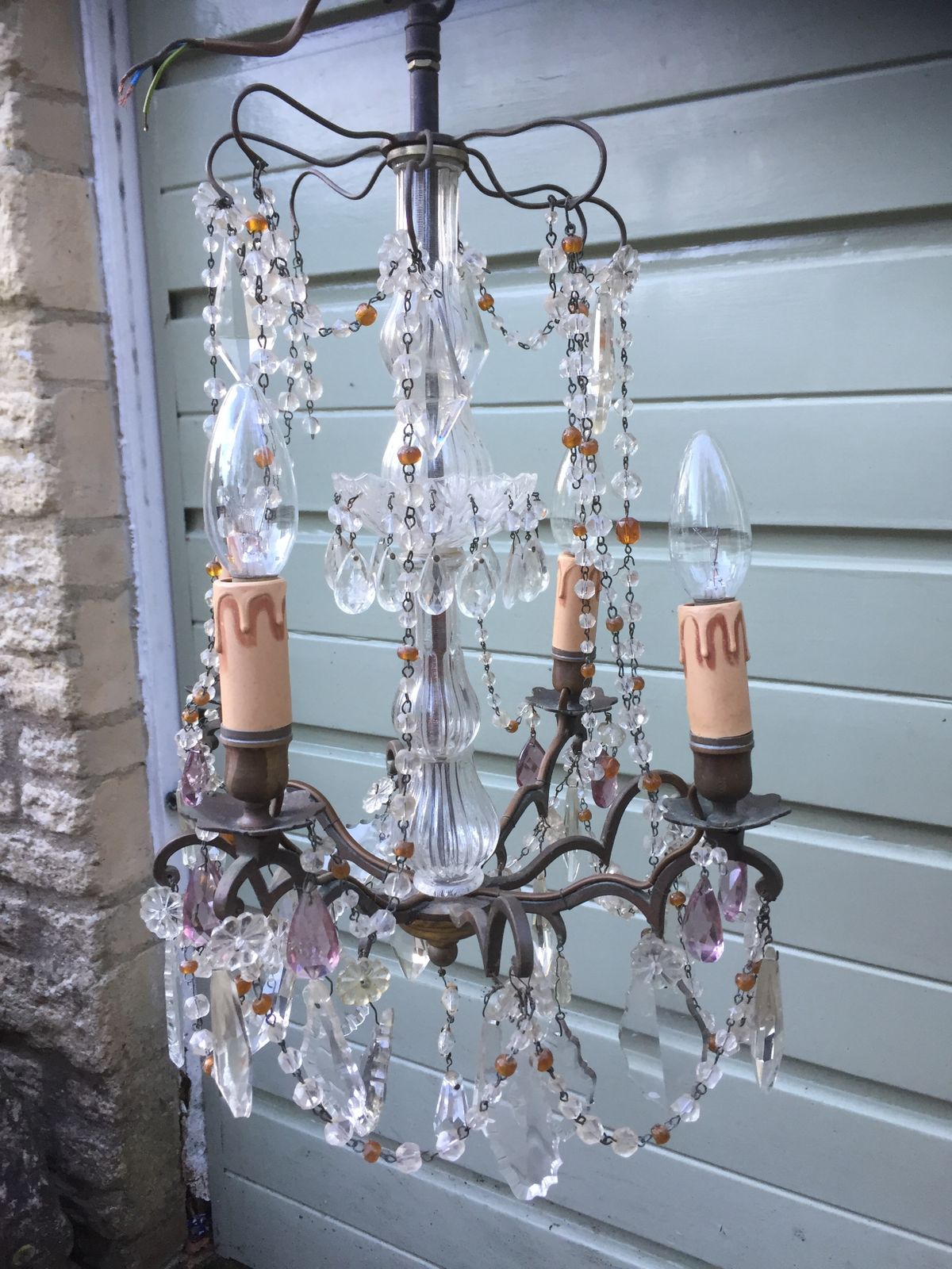 19th Century French Four Branch Glass Chandelier photo for sale