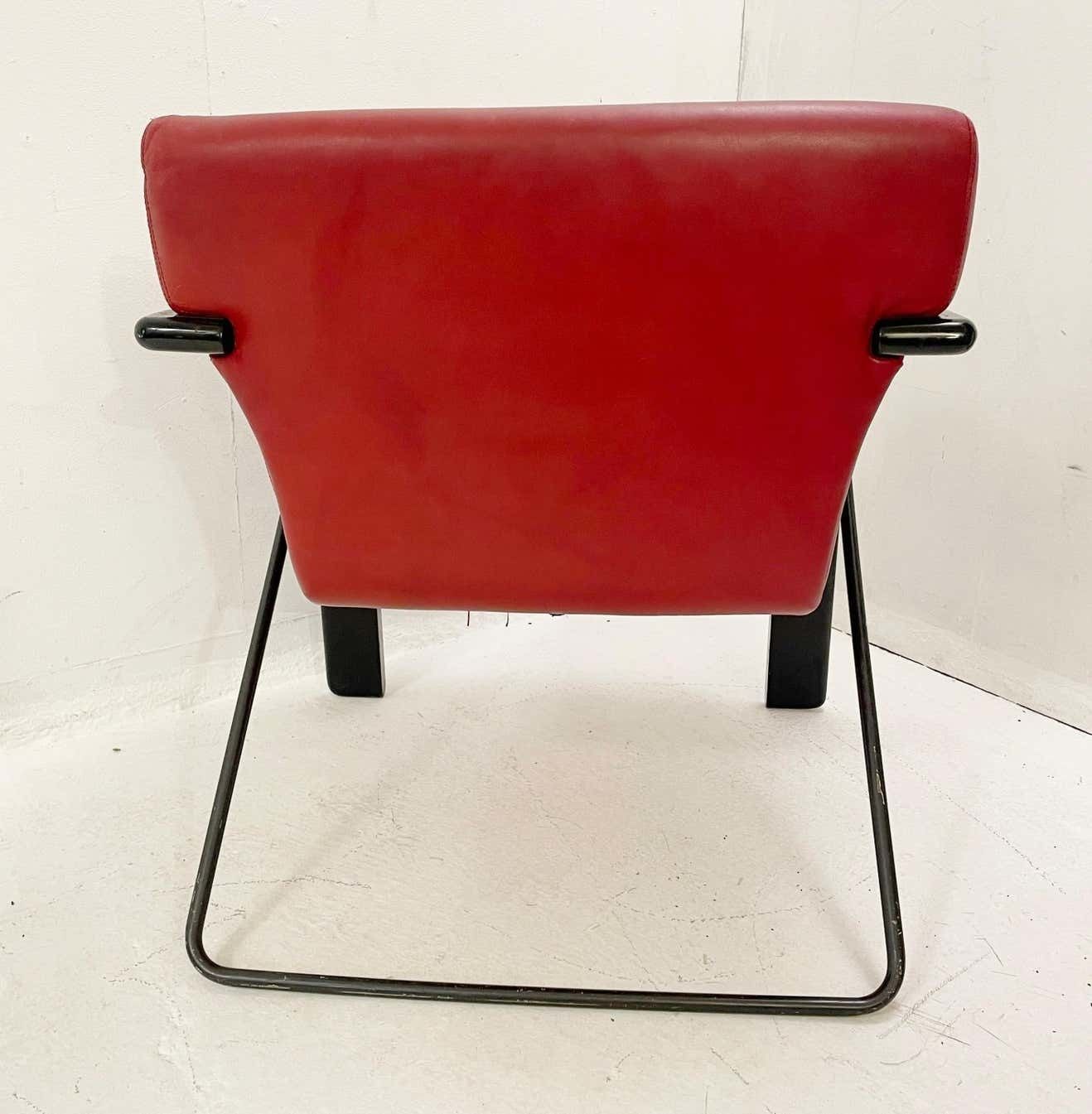 Pair Of Mid Century Red Leather Armchairs By Claudio Salocchi, Italy, 1970s photo vinterior