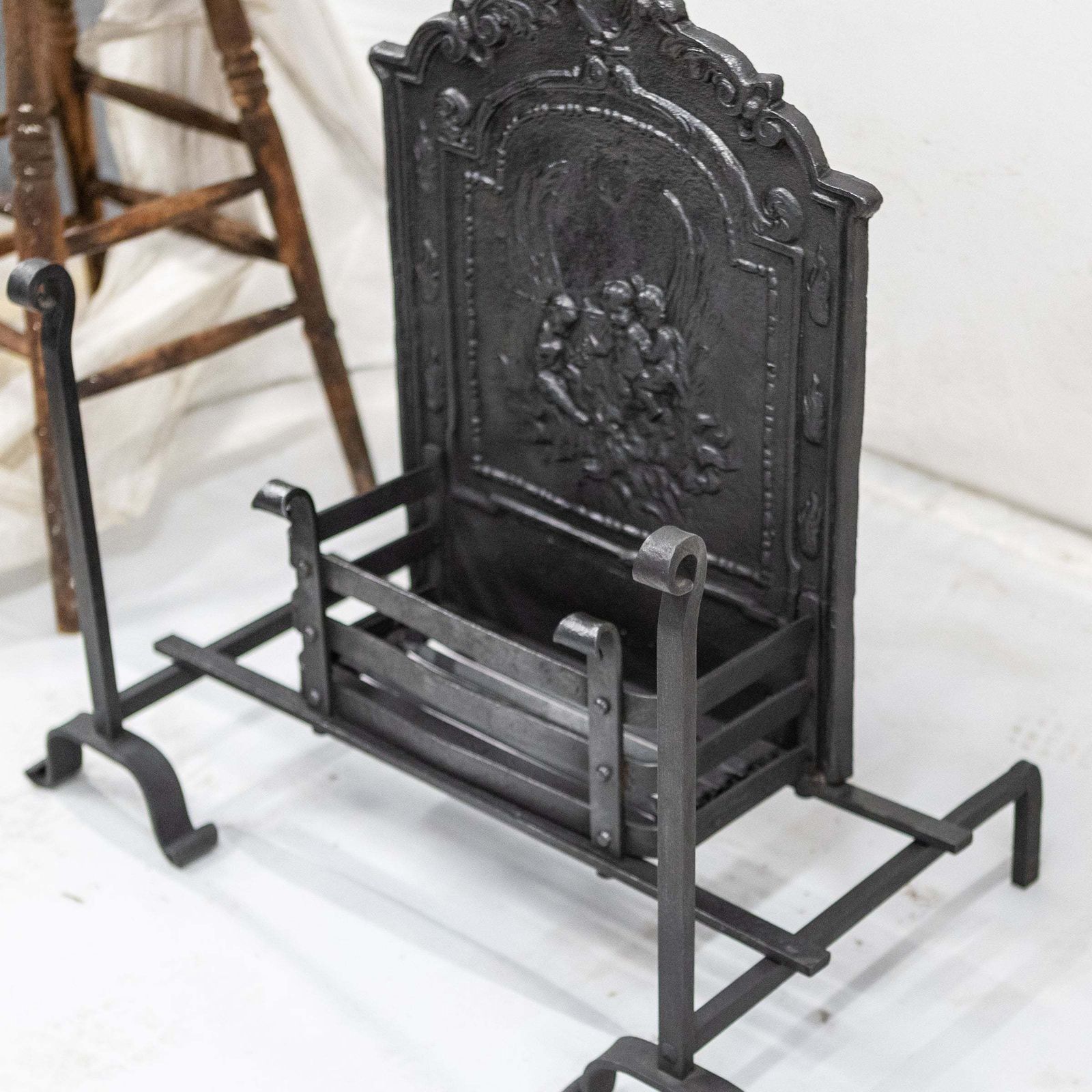 Antique Ornate Fire Basket Grate & Andiron Set photo buy