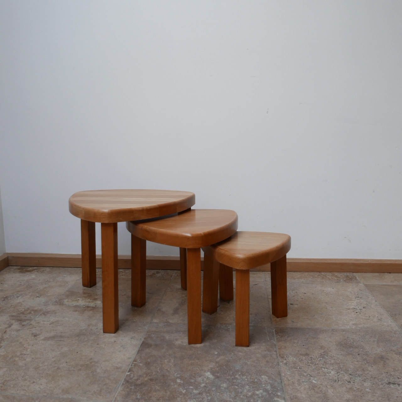 Trio Of Oak Mid Century Nesting Tables In Manner Of Pierre Chapo photo vinterior