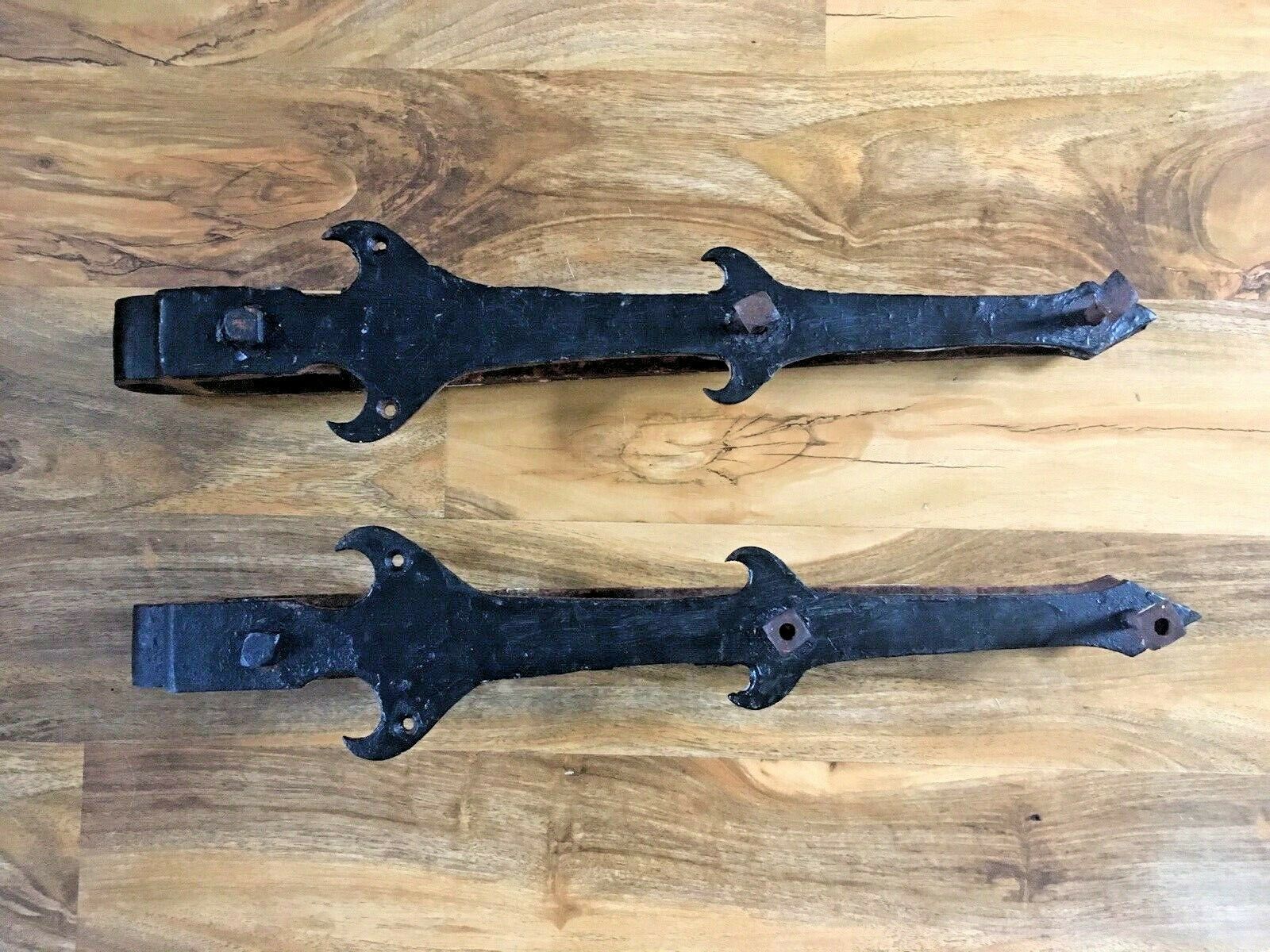 Huge Pair Of 2ft Antique Iron Art Nouveau Barn Door / Gate Strap Hinge Brackets photo buy