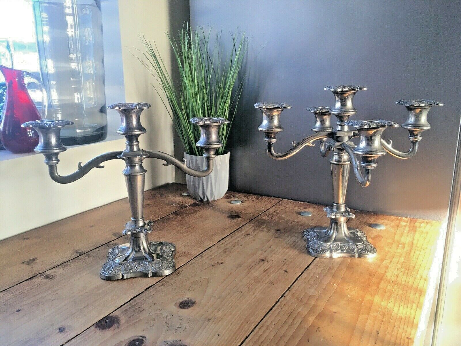 55.0 Quality English Silver Plated Leaf And Berry 3 Branch Candle Holder Candelabrum photo