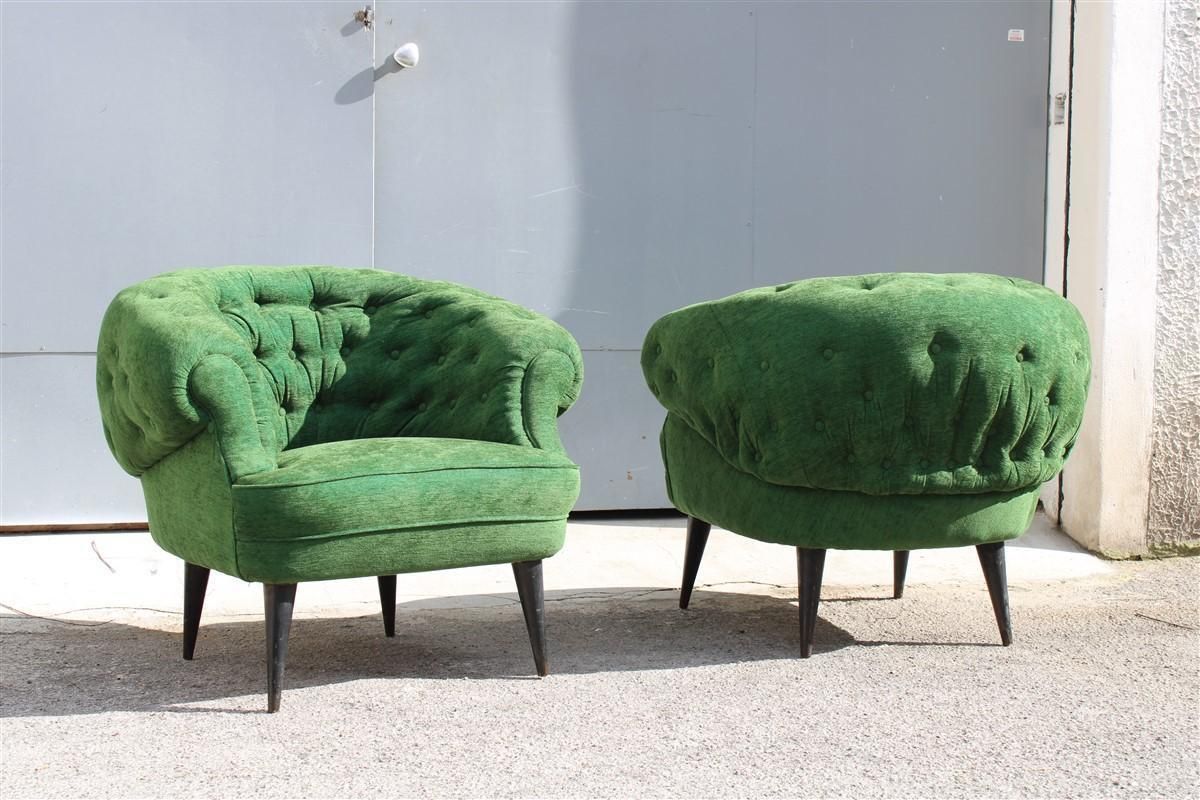 7762.0 Pair Of Armchairs Guglielmo Ulrich Green Velvet Italian Design photo