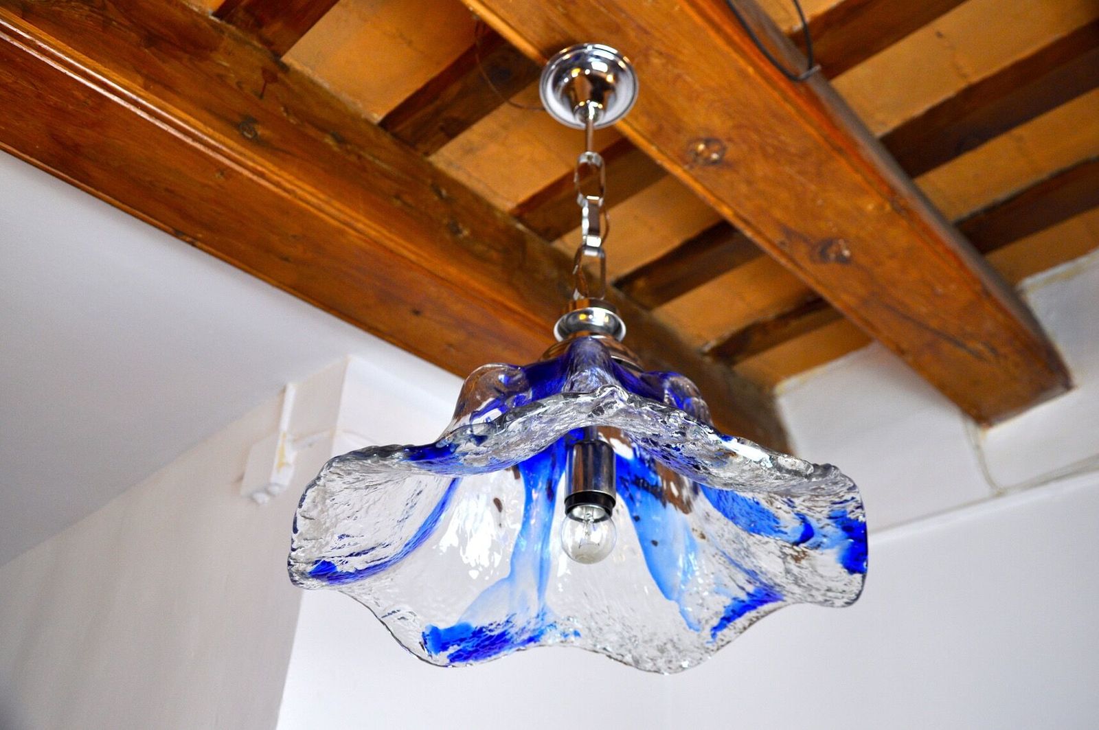 Flower Chandelier Murano Mazzega Blue Glass Italy 1970 photo for sale