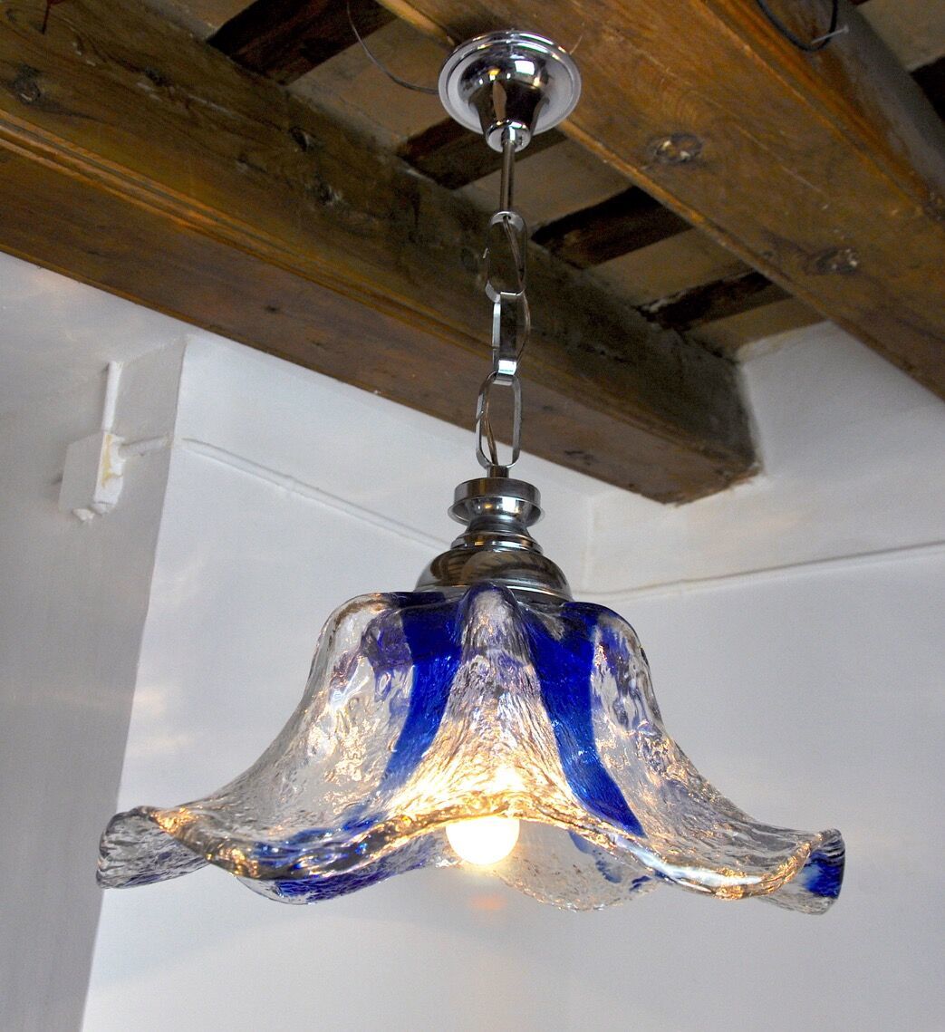 Flower Chandelier Murano Mazzega Blue Glass Italy 1970 photo vinterior