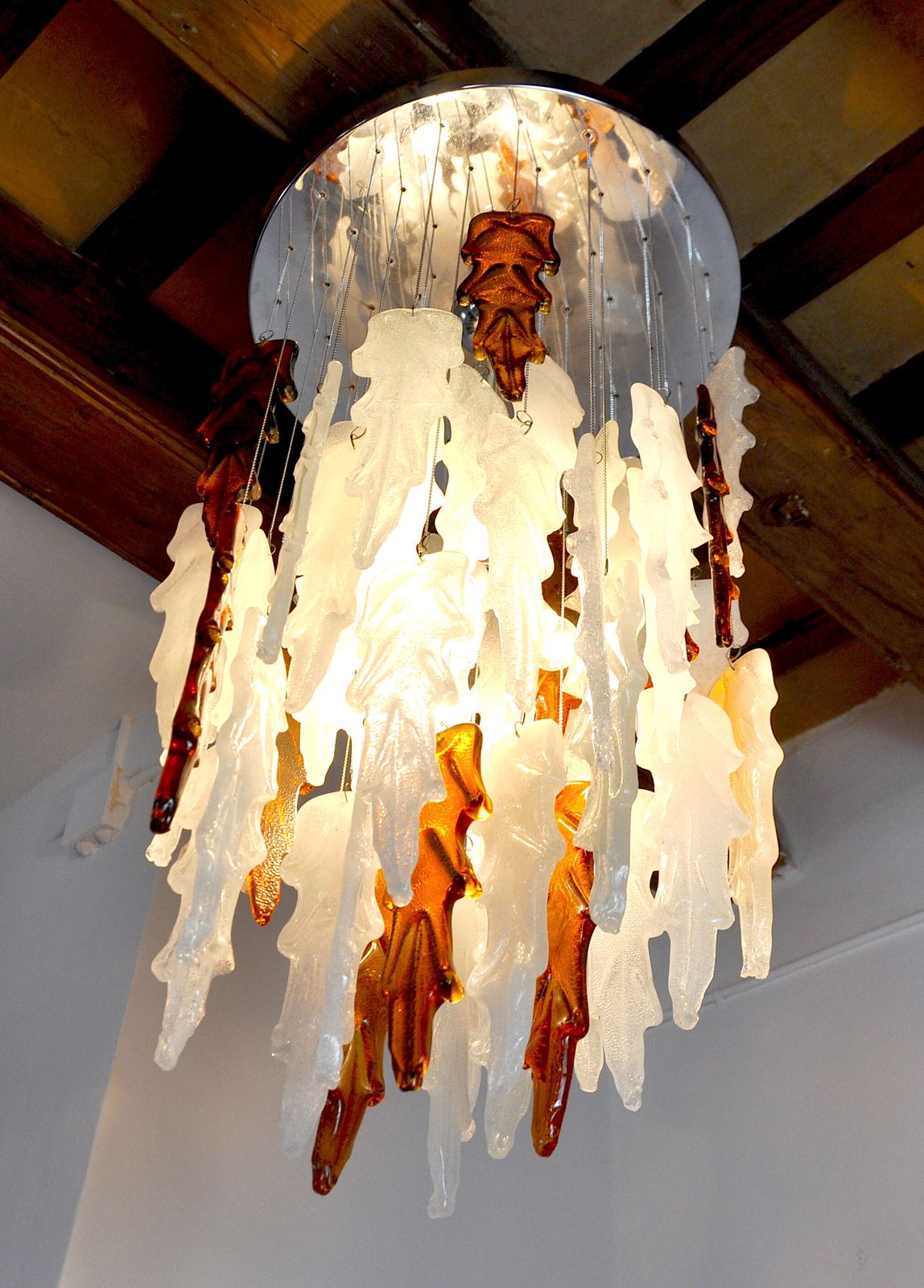 Two Tone Waterfall Chandelier Poliarte By Albano Poli Murano 1970 Italy photo Lighting