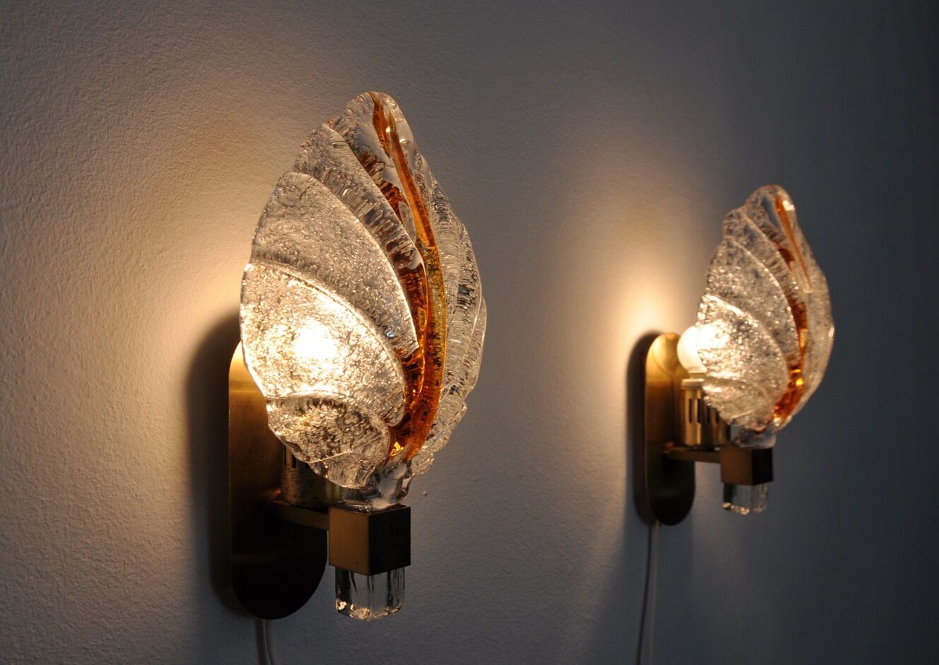 Pair Of Leaf Wall Lamps By Carl Fagerlund Murano Glass Germany 1970 photo 1410.0