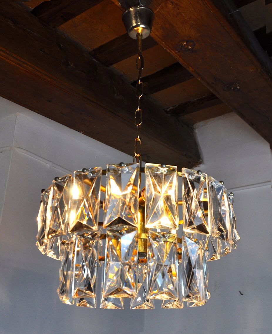 Kinkeldey Chandelier 2 Levels Crystals Germany 1970 photo for sale