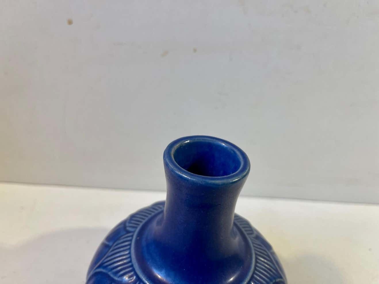 Scandinavian Stoneware Vase With Blue Glaze From Lauritz Hjorth, 1950s photo buy