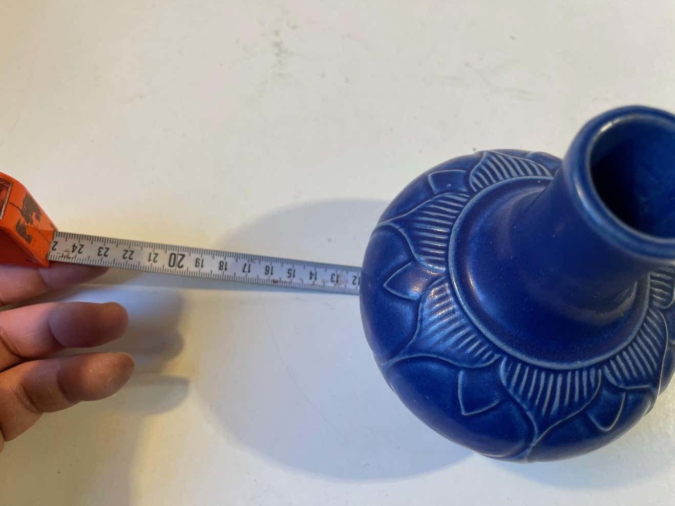182.0 Scandinavian Stoneware Vase With Blue Glaze From Lauritz Hjorth, 1950s photo