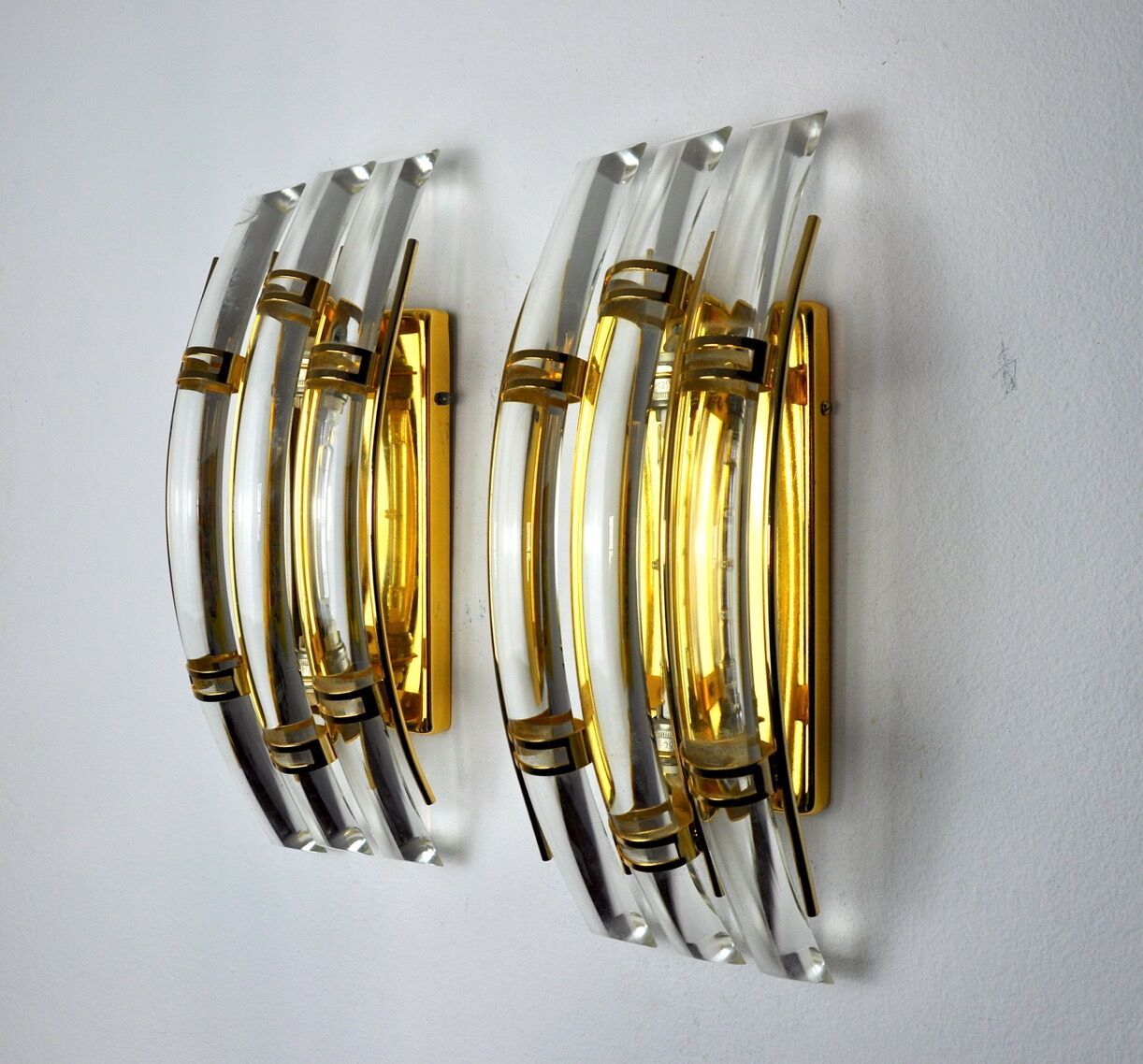 Paired Of Venini Wall Lamps, Murano Glass, Italy, 1970 photo for sale