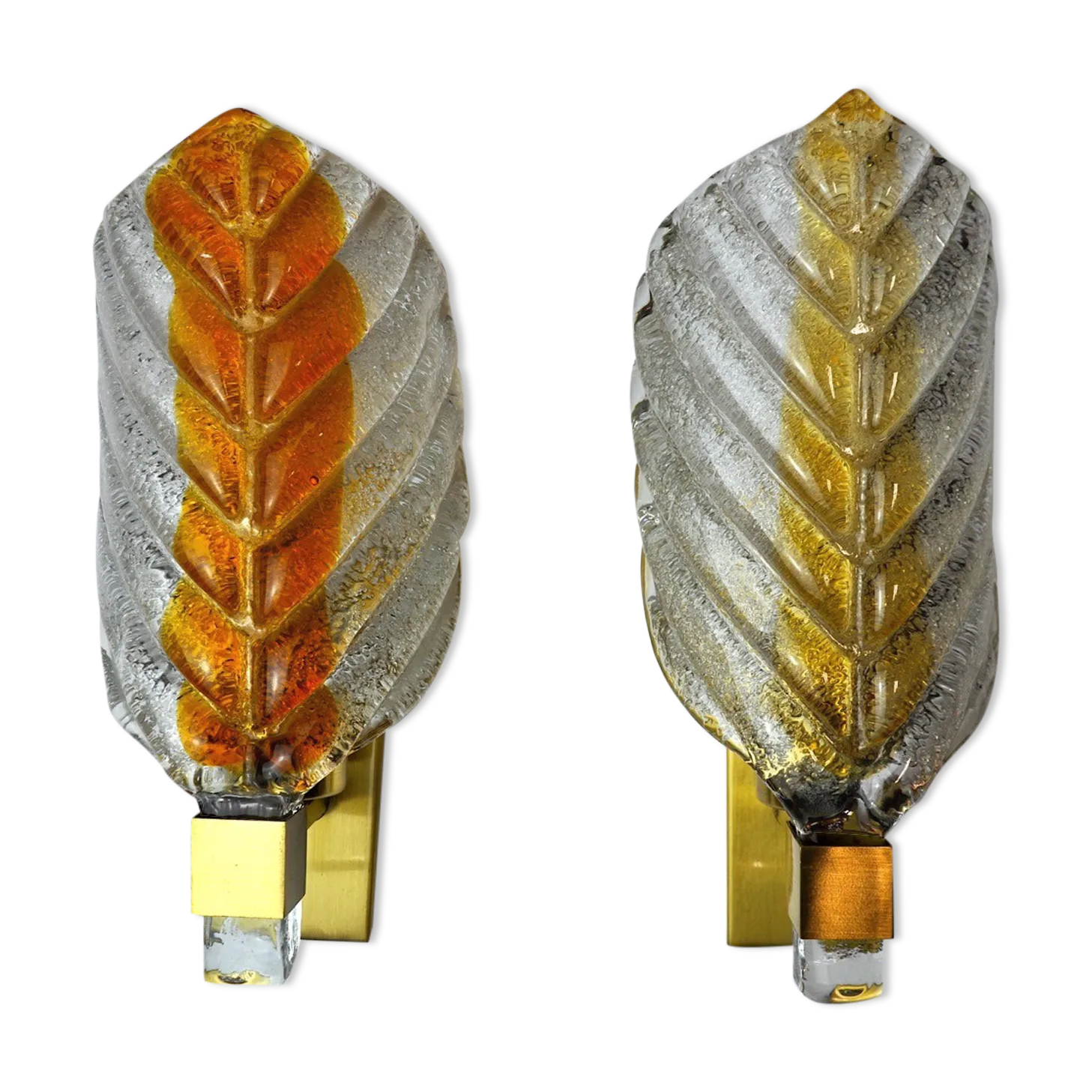 Pair Of Wall Lamps Leaves, Bicolore, Murano, Italy, 1970