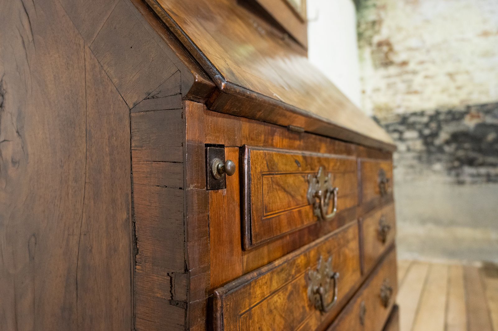 5490.0 An 18th Century George I Walnut & Feather Banded Fall Front Bureau Bookcase photo
