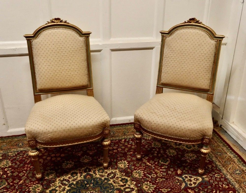 A Pair Fine Quality French Gilt Salon Chairs Circa 1880 photo for sale