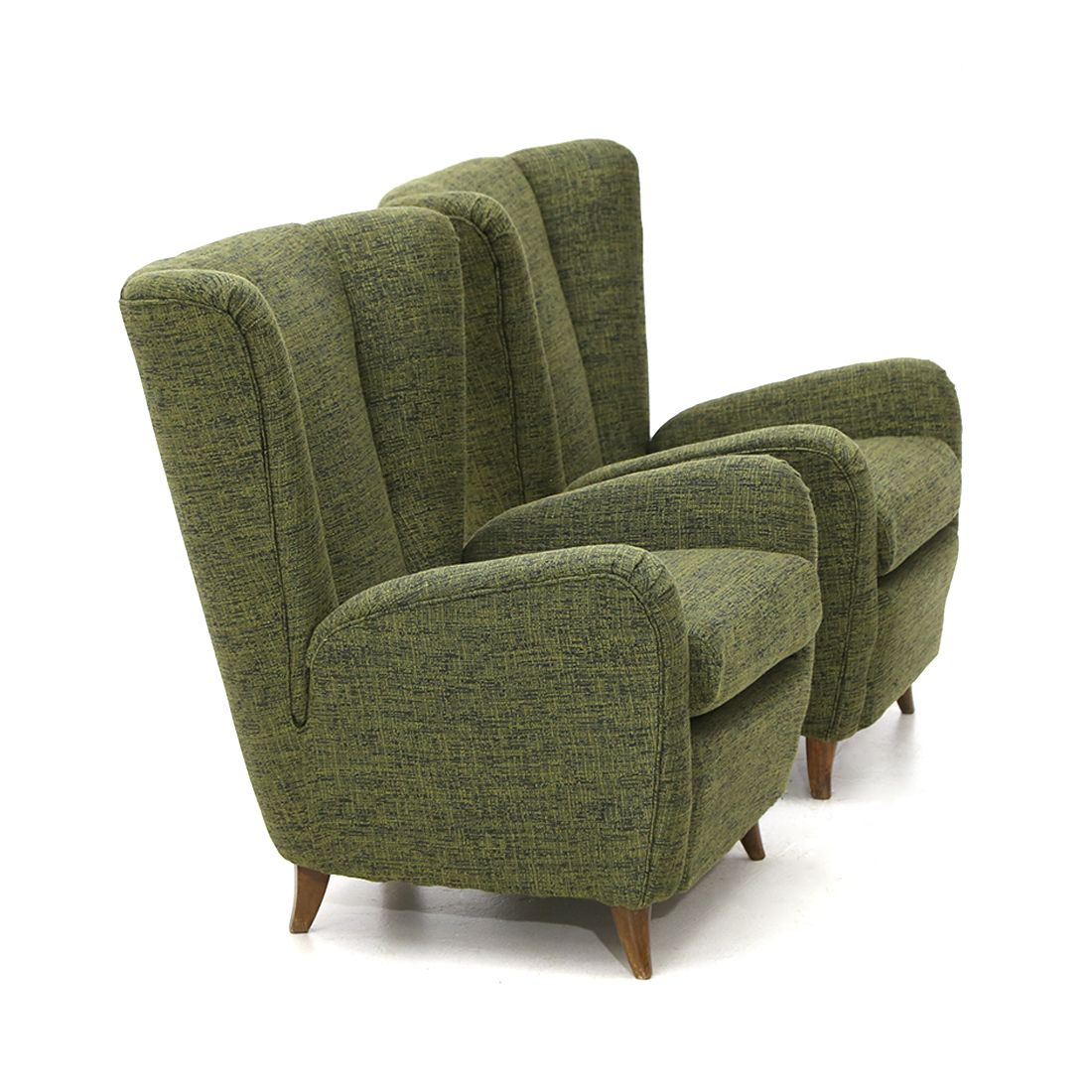 photo vinterior Pair Of Armchairs In Green Fabric, 1940s