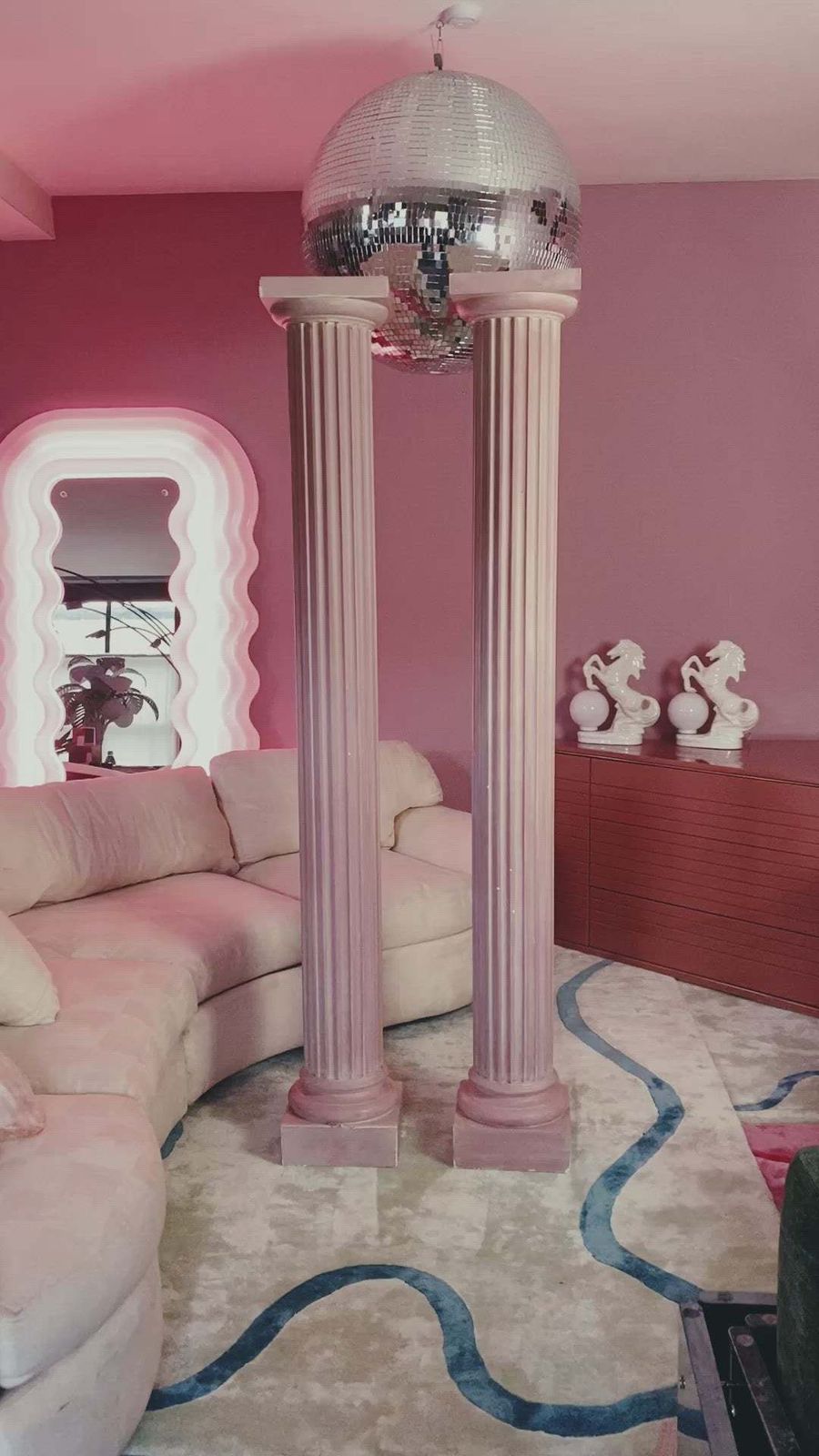 Pair Of Large Pink Plaster Pillars. Italian 1980s