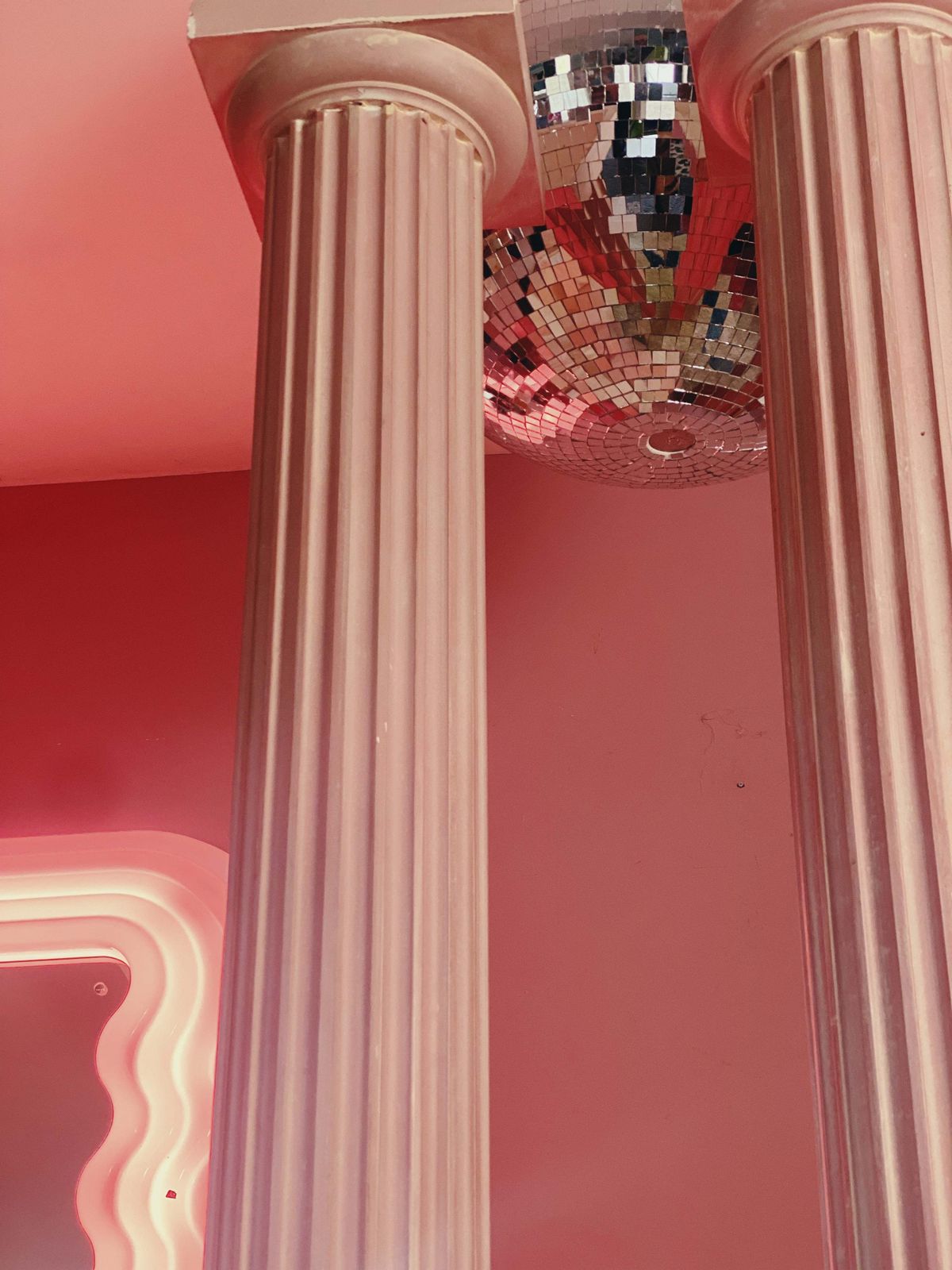Pair Of Large Pink Plaster Pillars. Italian 1980s photo for sale