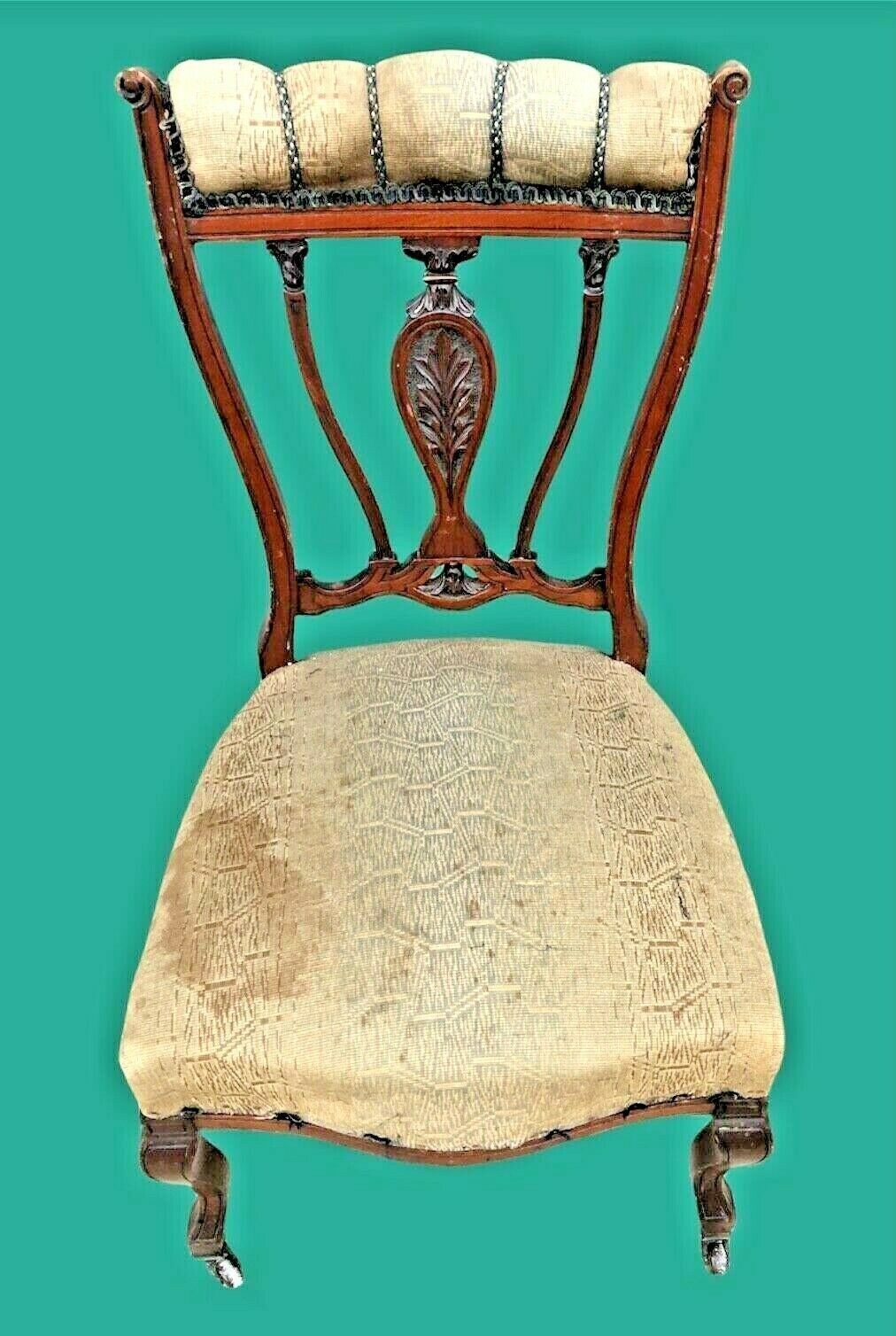 A Pair Of Antique Carved Walnut Nursing Chairs / Bedroom Chairs photo for sale