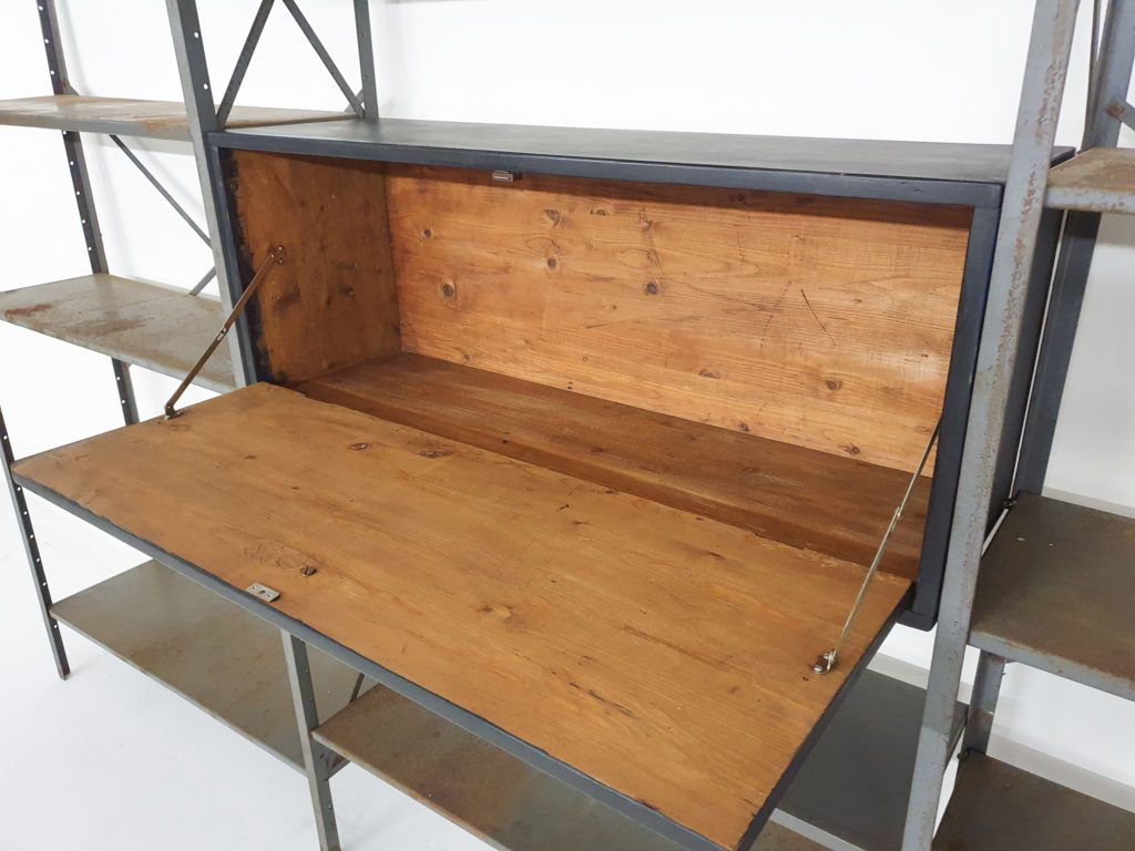 Large Industrial Metal And Wooden Wall Unit, Attrb Gispen, The Netherlands 1950's photo buy