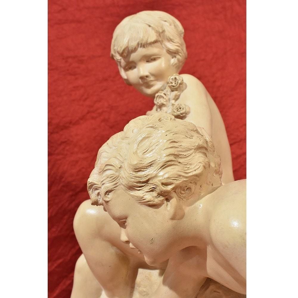 Art Deco Sculpture, Terracotta, Two Children Playing, Ugo Cipriani, 20th Century. (Stte70) photo buy