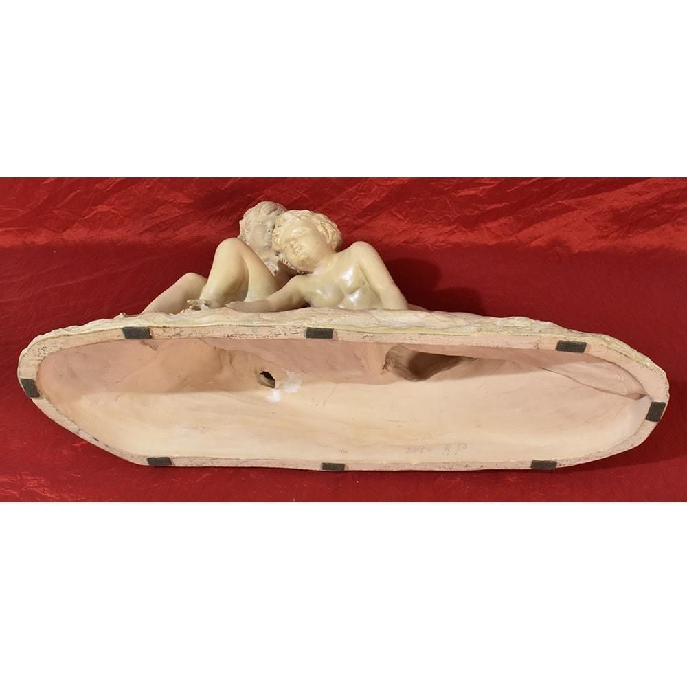 Art Art Deco Sculpture, Terracotta, Two Children Playing, Ugo Cipriani, 20th Century. (Stte70) photo