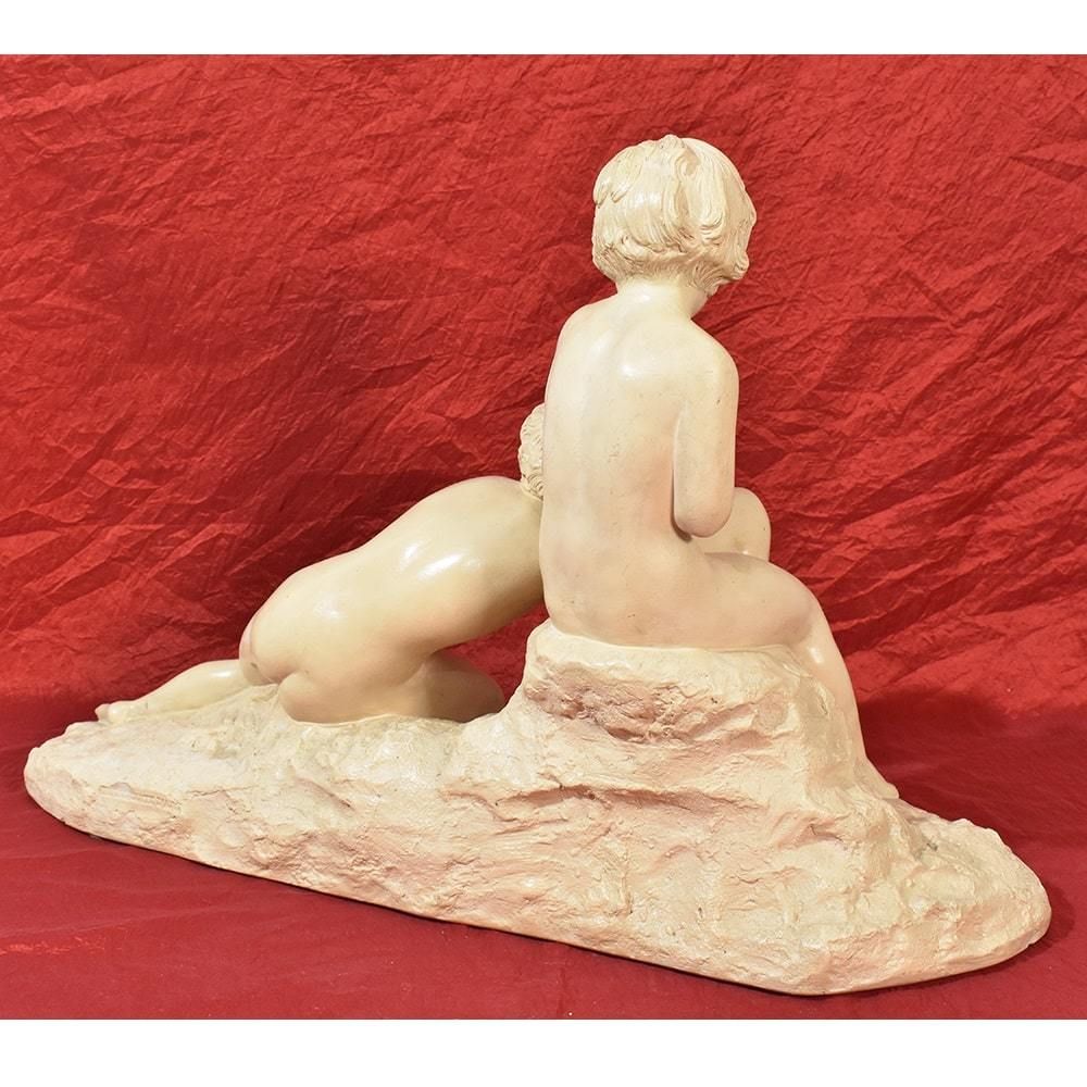 photo for sale Art Deco Sculpture, Terracotta, Two Children Playing, Ugo Cipriani, 20th Century. (Stte70)