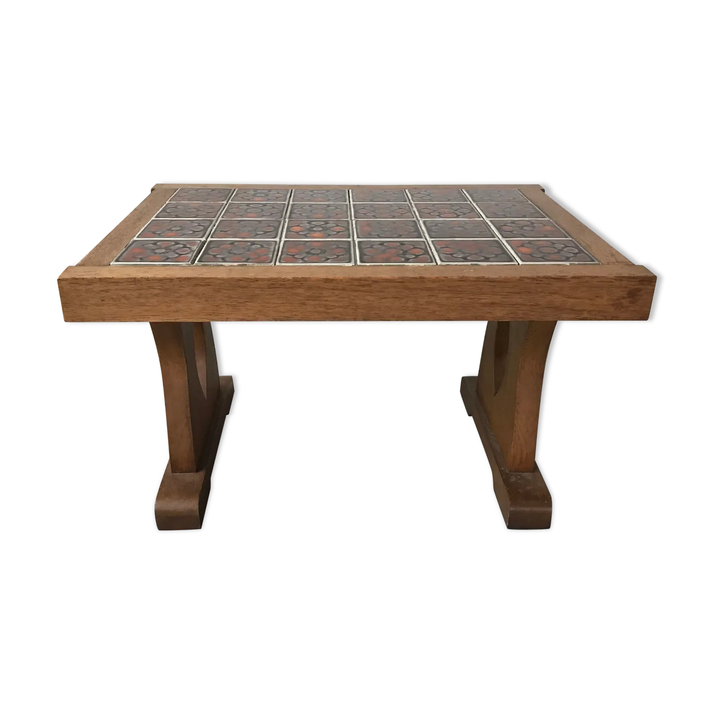 Ceramic And Oak Coffee Table, Guillerme And Chambron, Circa 1950