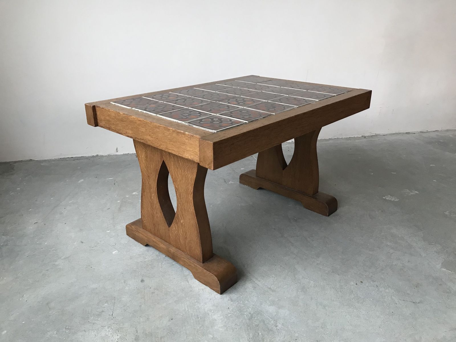 Ceramic And Oak Coffee Table, Guillerme And Chambron, Circa 1950 photo Furniture