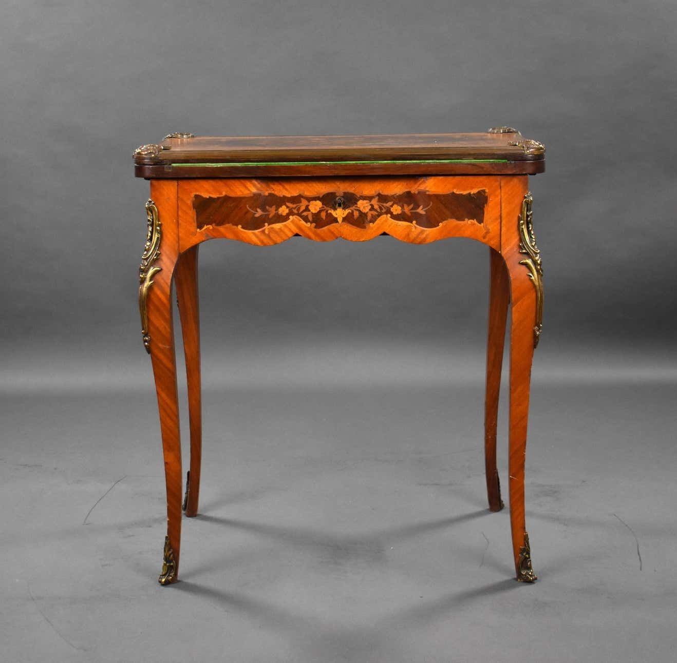 19th Century English Victorian Walnut & Marquetry Card Table & Vanity photo Furniture