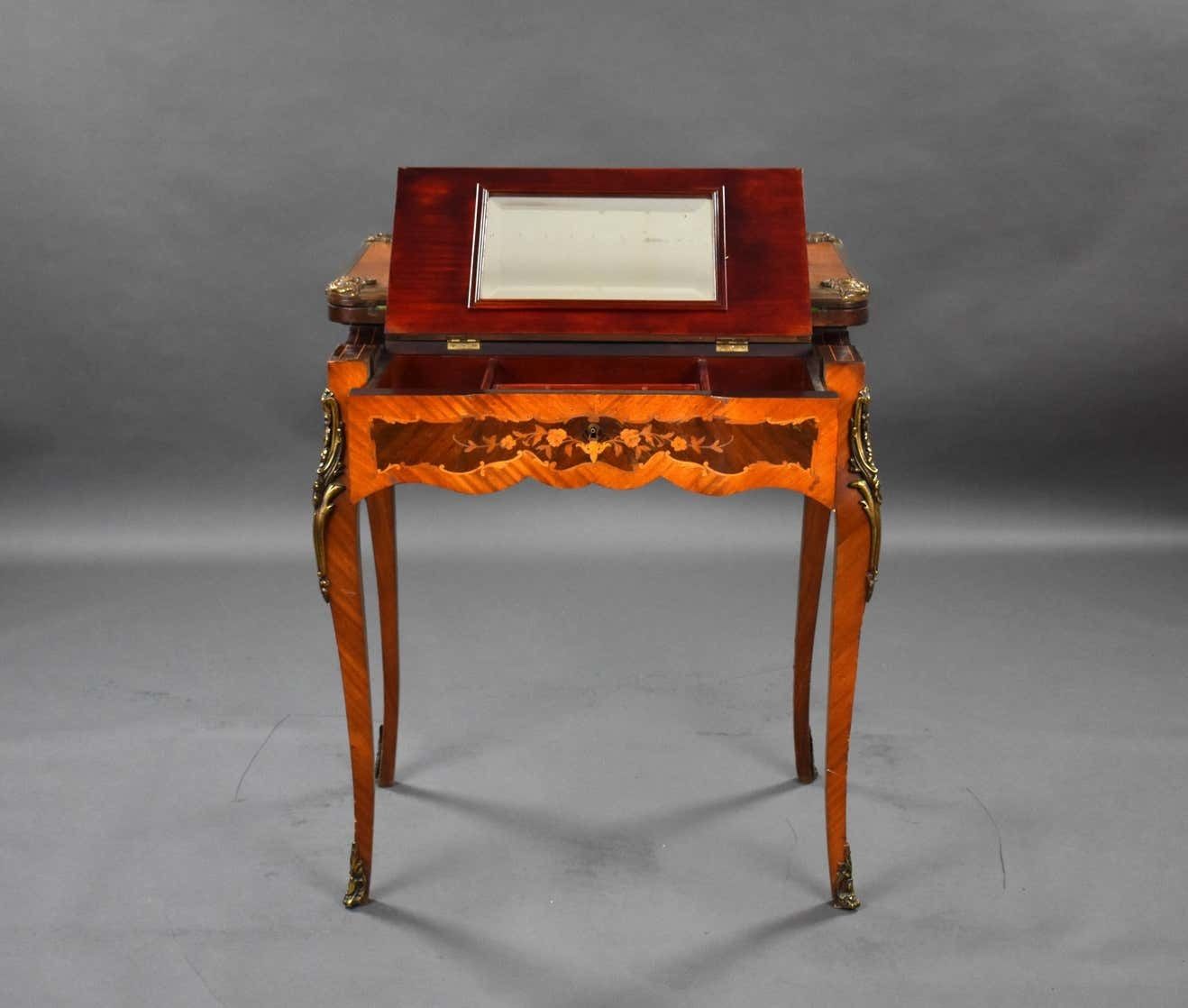 19th Century English Victorian Walnut & Marquetry Card Table & Vanity photo vintage