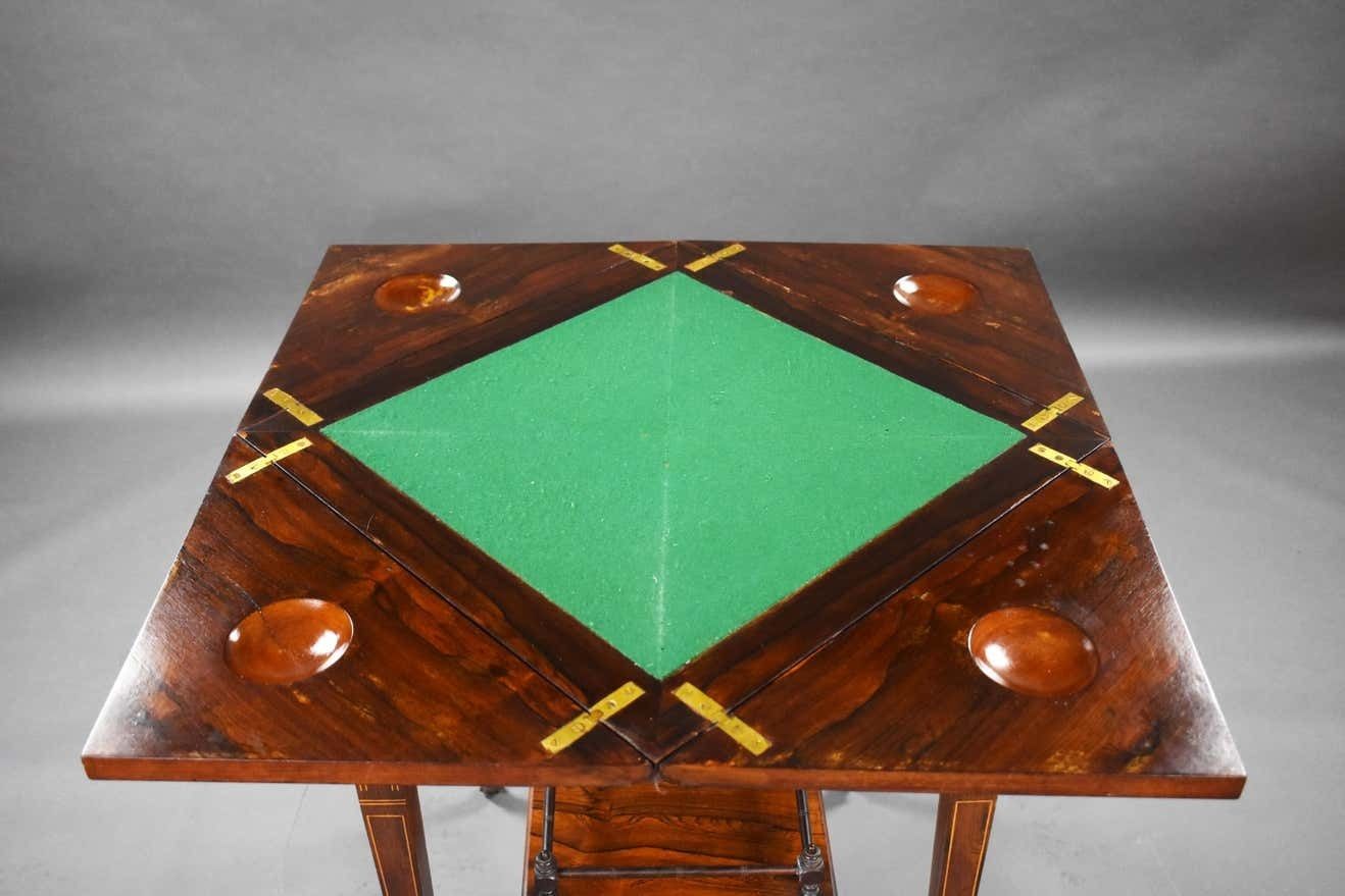photo vinterior 19th Century English Victorian Rosewood Inlaid Envelope Card Table