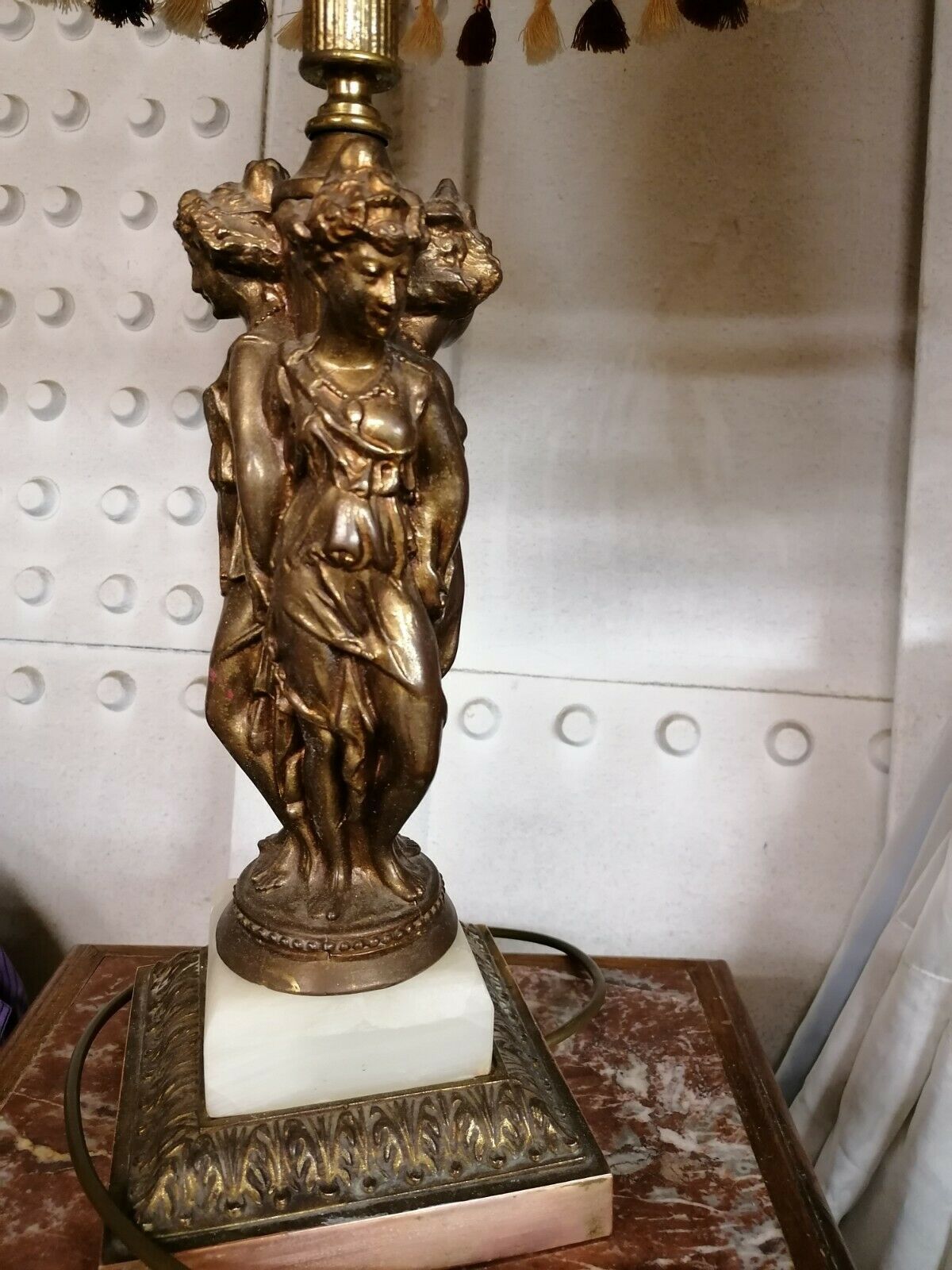 photo for sale Italian Antique Handmade Table Desk Bronze Lamp Shade 19th C