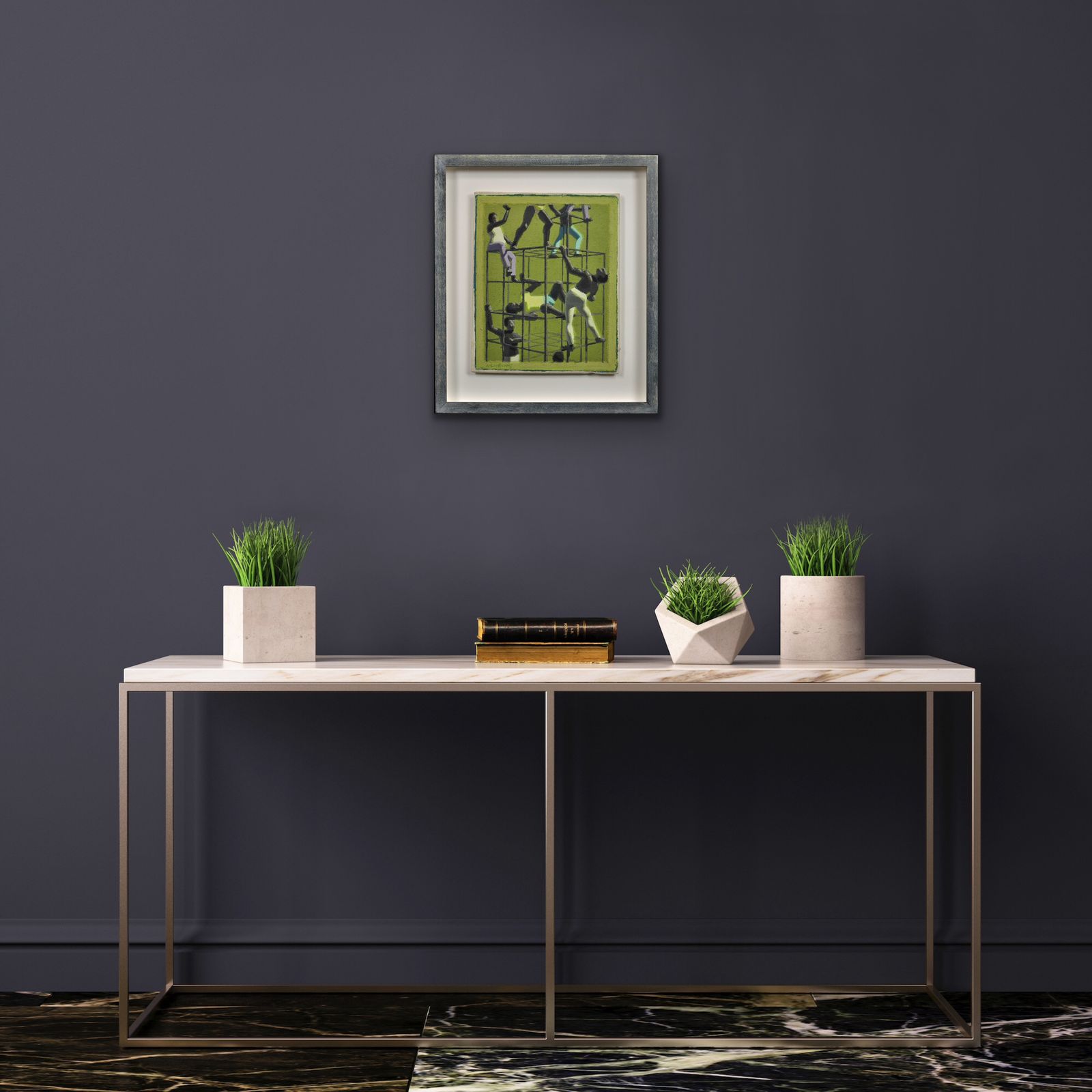 photo furniture John Coverdale Newberry B.1934. English. The Climbers, 1970. Framed Mid 20th Century Postmodern Figuration Oil Painting. Ruskin School, Oxford.