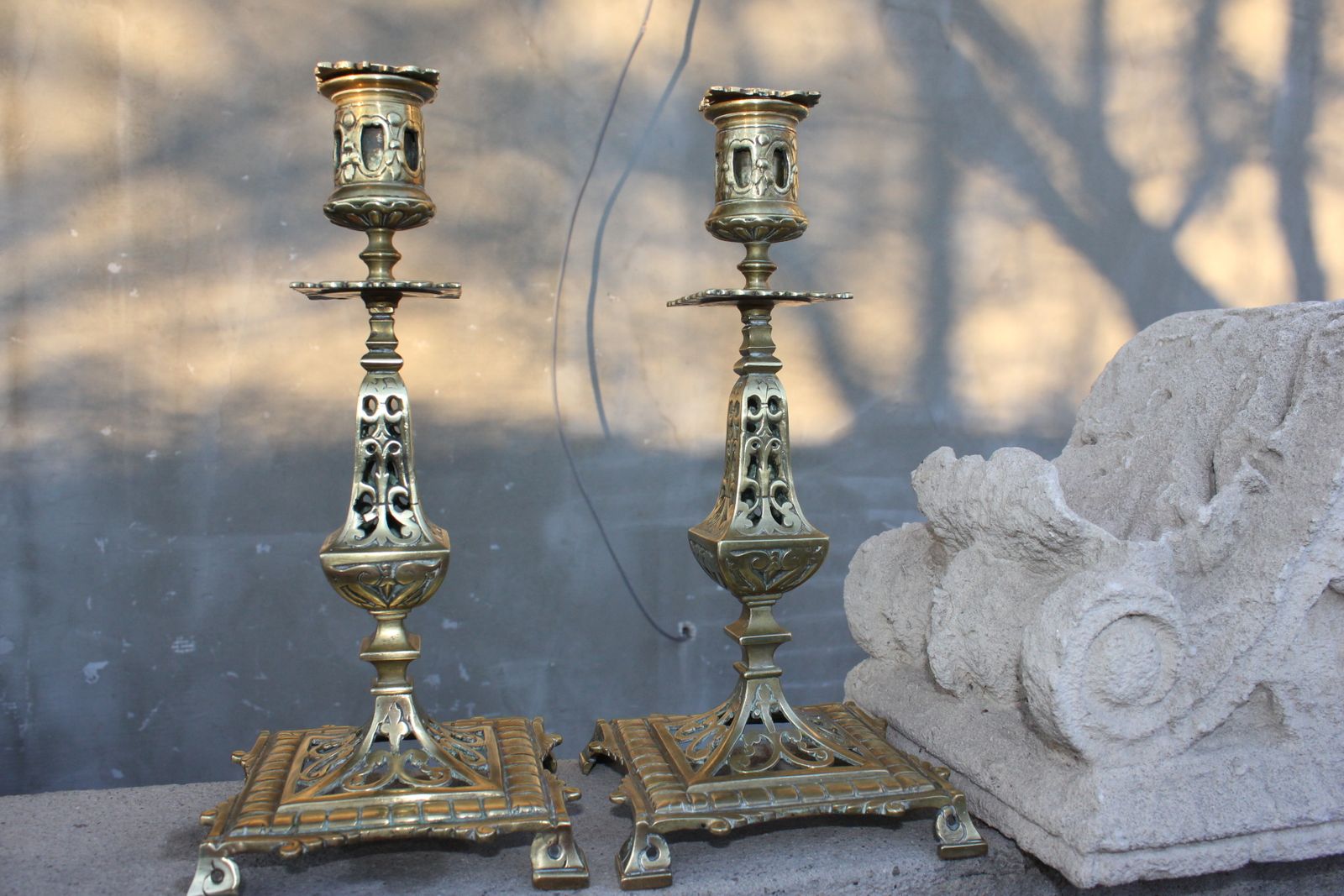 Two Antique Bronze Candle Holders French Style photo for sale