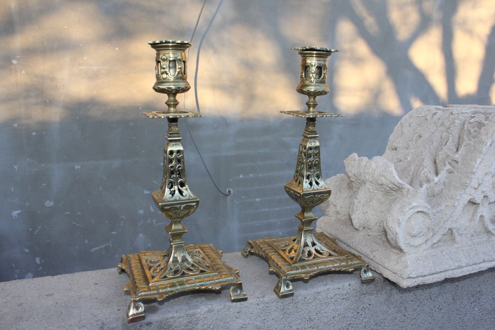 Two Antique Bronze Candle Holders French Style