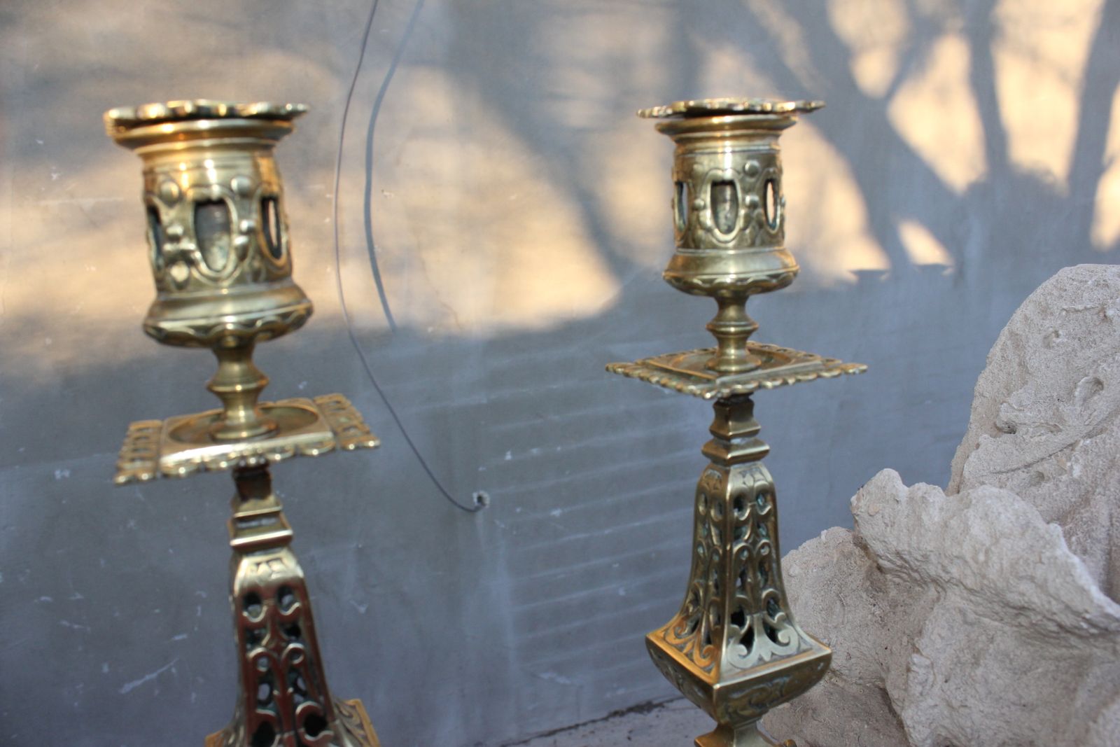 photo furniture Two Antique Bronze Candle Holders French Style