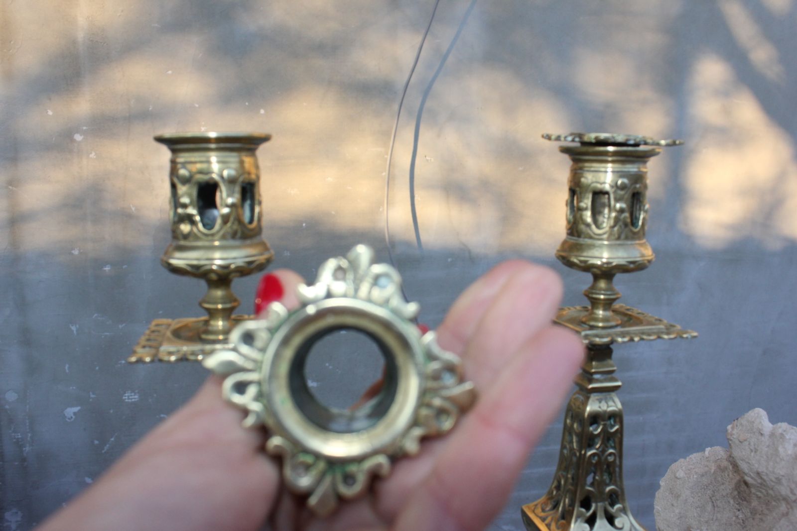 photo for sale Two Antique Bronze Candle Holders French Style