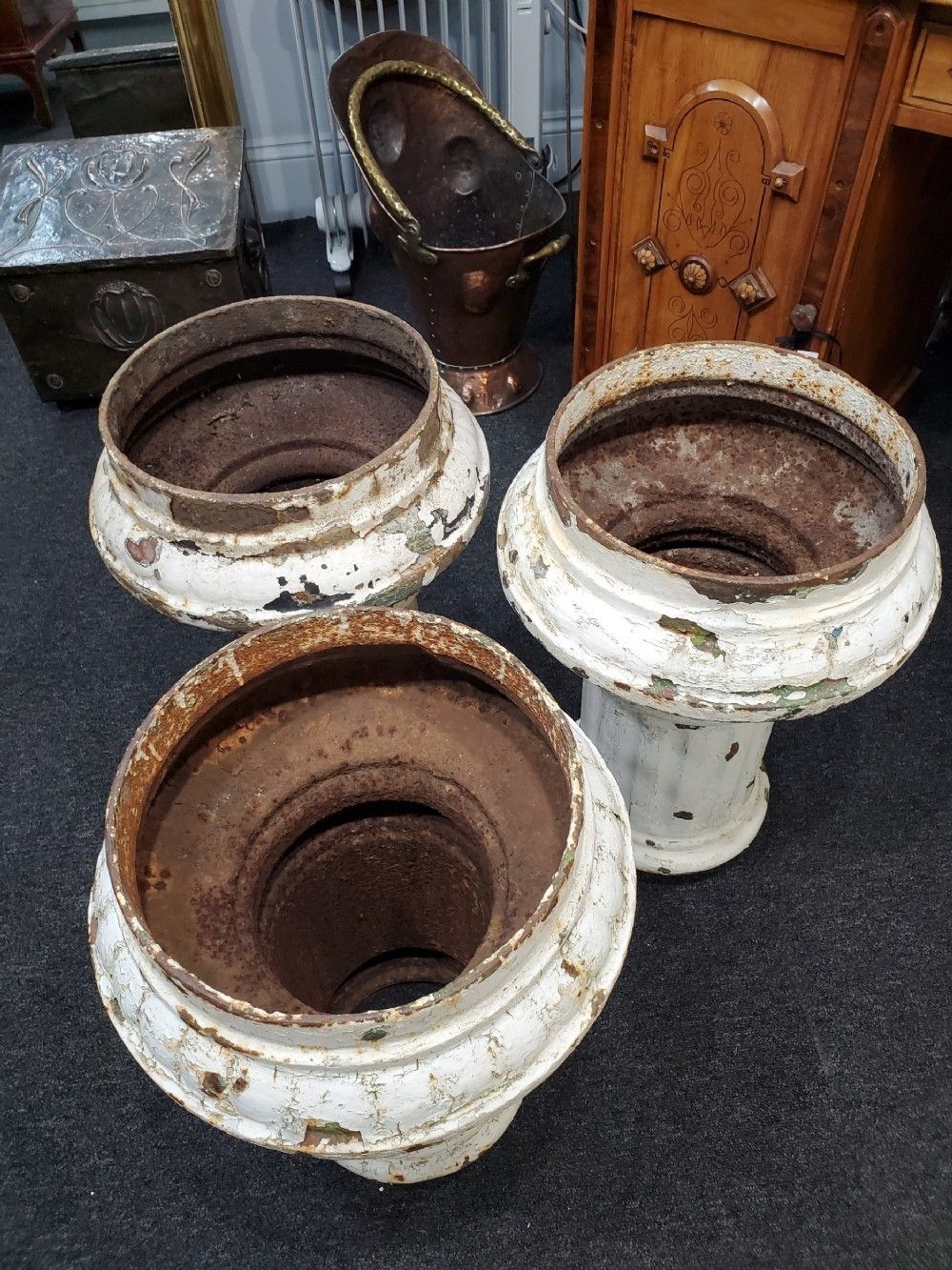 Victorian X3 Cast Iron Garden Urns C1880 photo 1093.0