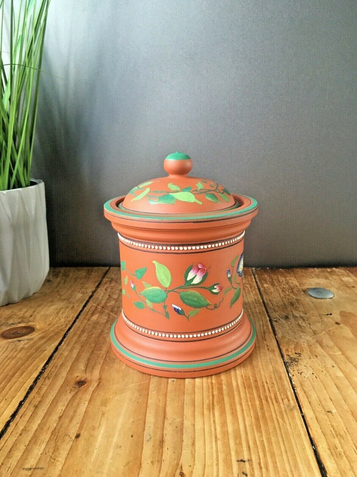 Beautiful C1860 Antique Terracotta Tobacco Jar & Lid Cover Wh Goss / F.R. Pratt photo Home Decor