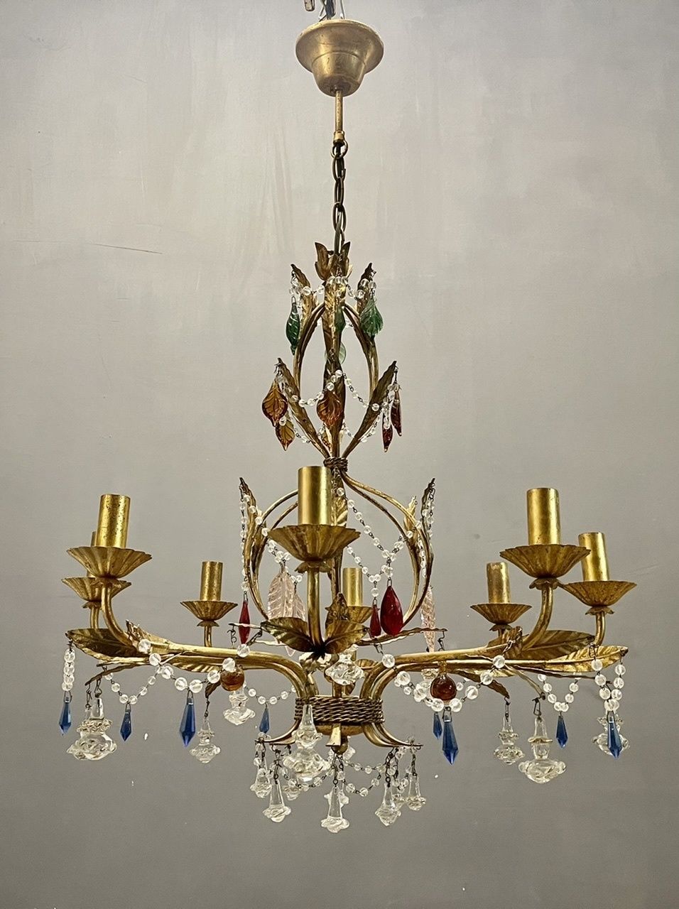 Italian Florentine Gold Gilded Murano Glass Chandelier photo furniture