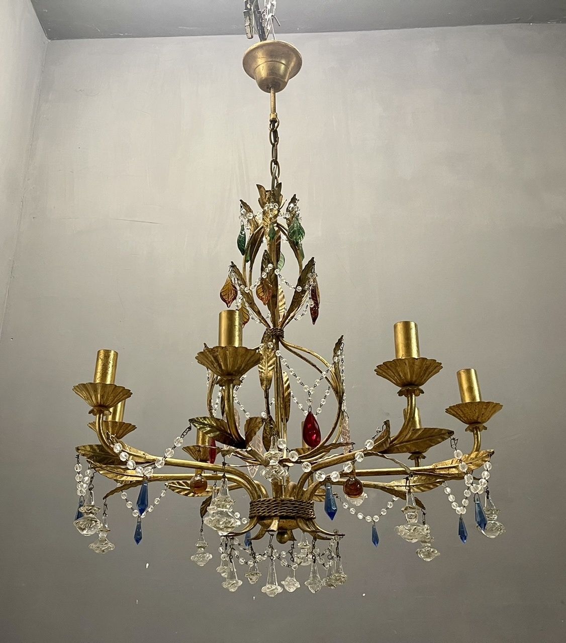 photo furniture Italian Florentine Gold Gilded Murano Glass Chandelier