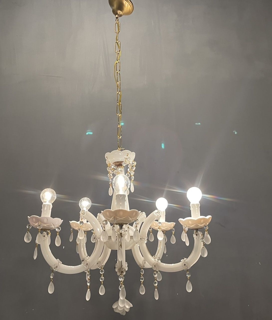 Italian White Opaline Glass Chandelier photo vinterior