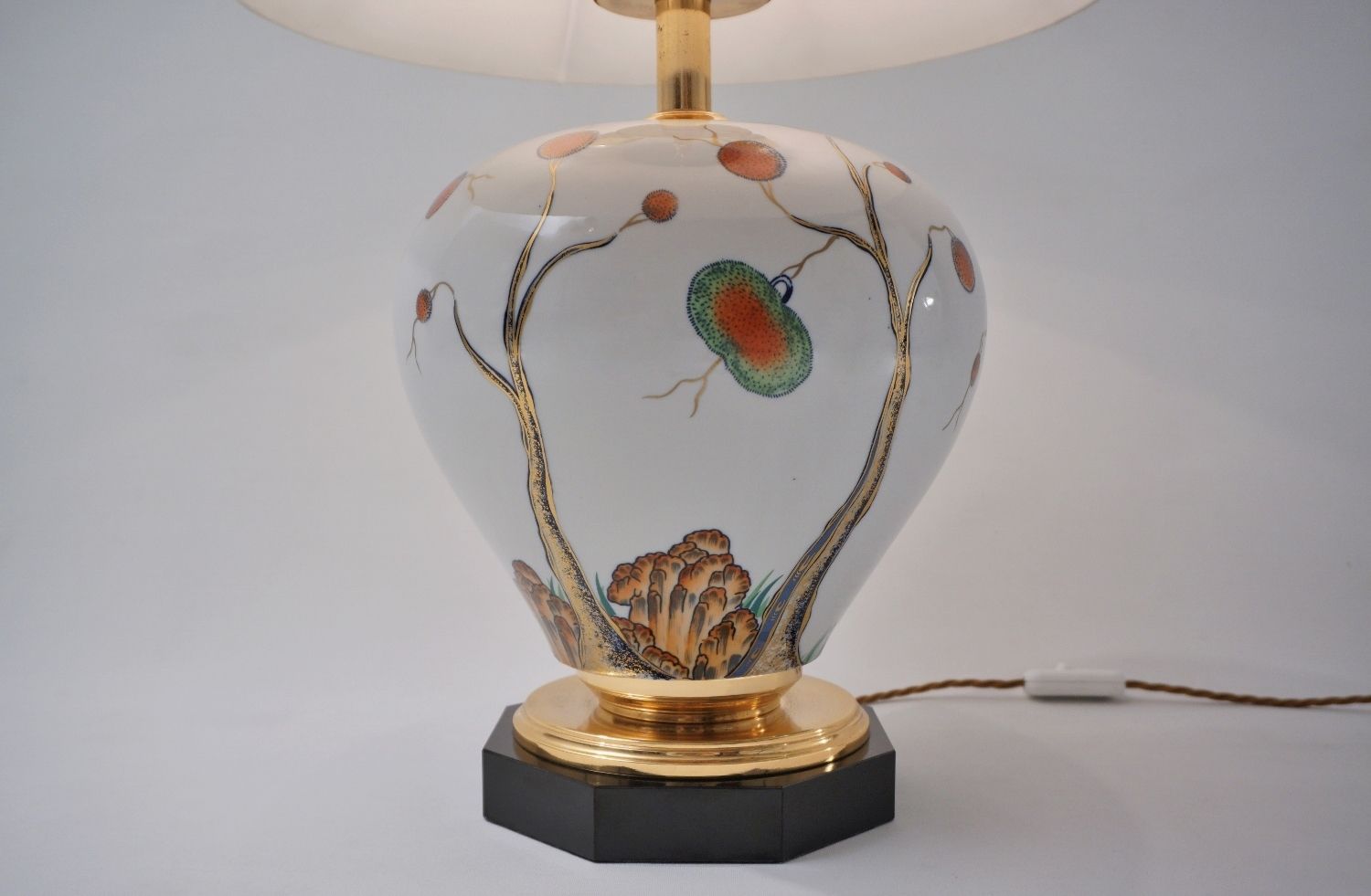 Giulia Mangani Porcelain Lamp Chinoiserie With Lychee, 1950`s Ca, Italian, 70cm, Rewired photo for sale
